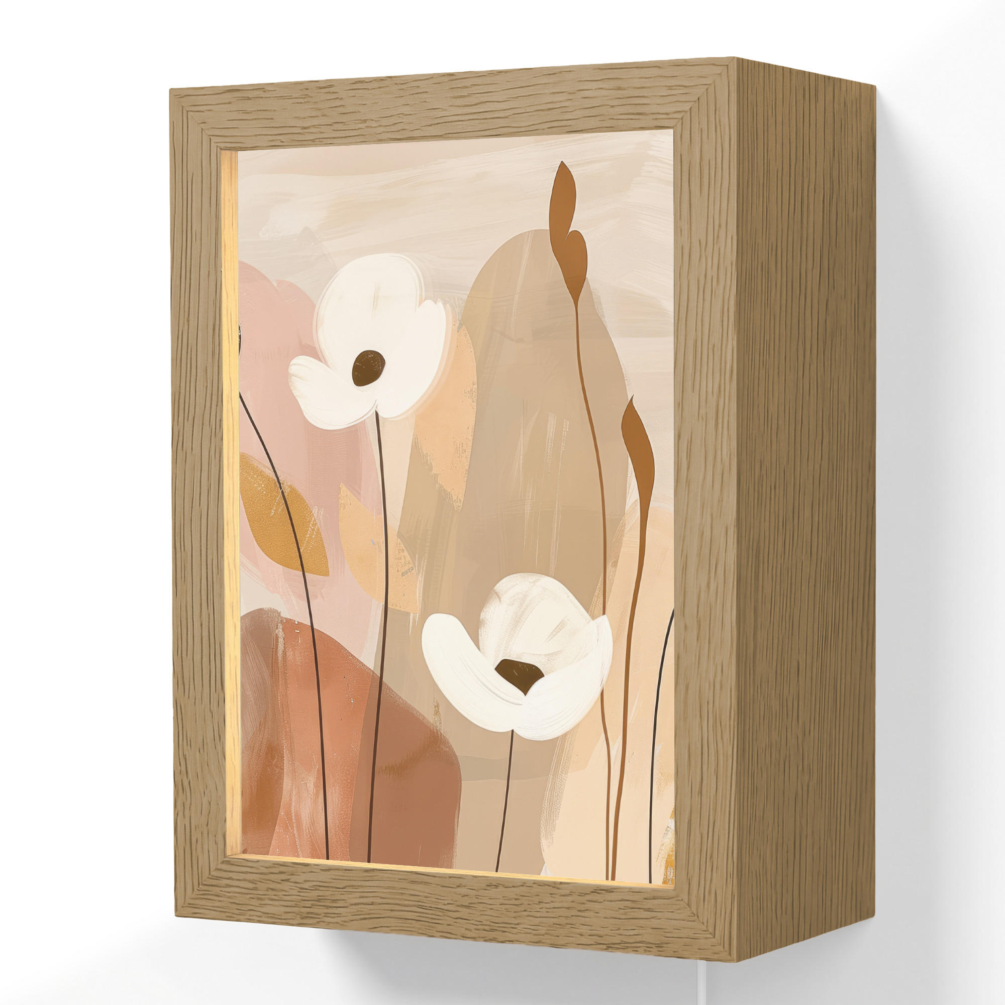 WANDLEUCHTE Blumen - Abstrakt - Beige - Strichzeichnung 15x20 cm - Sandfarben, Holzwerkstoff (15/20/8cm) - OnlyWow