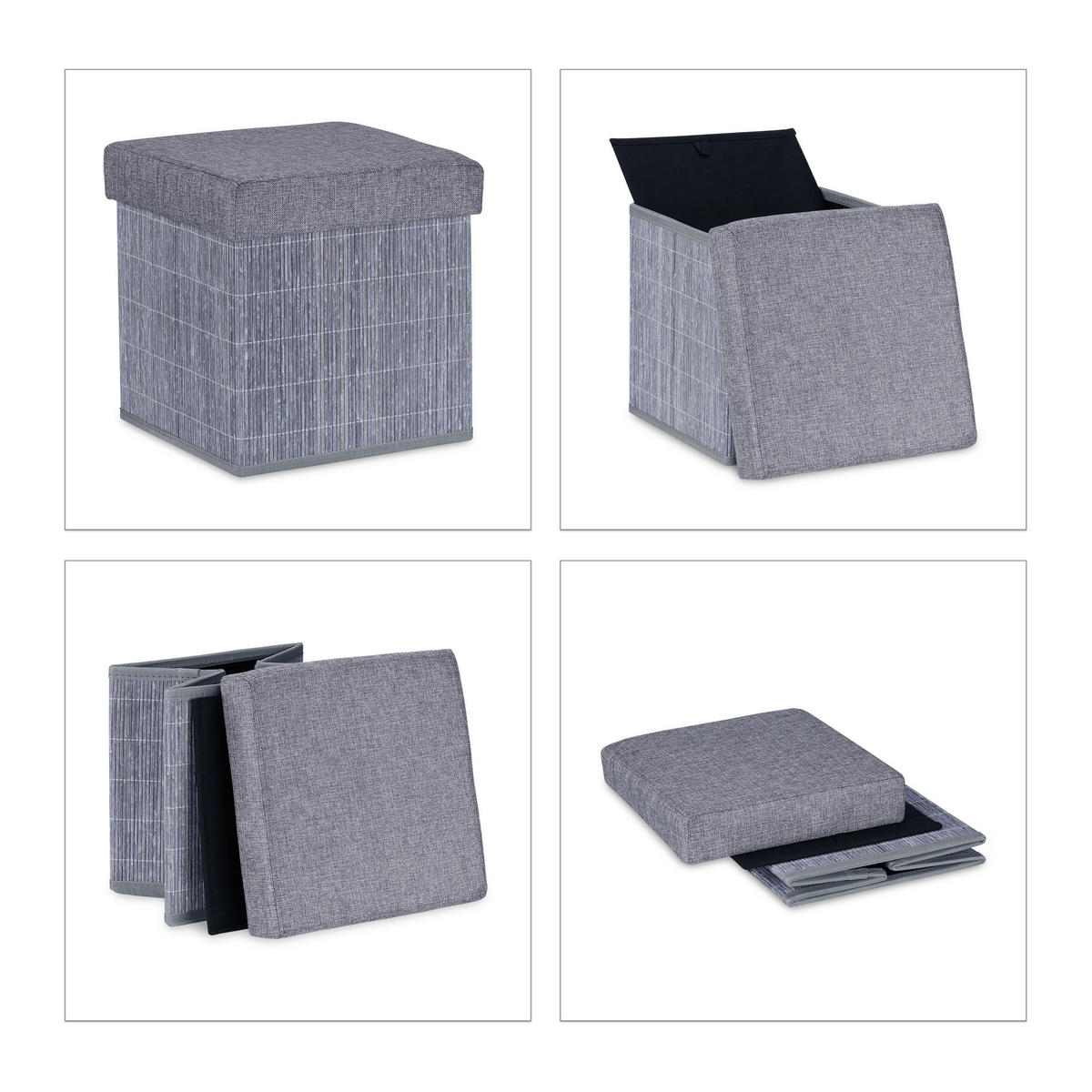 SITZHOCKER - Grau, Holz/Holzwerkstoff (35/36/35cm) - Relaxdays