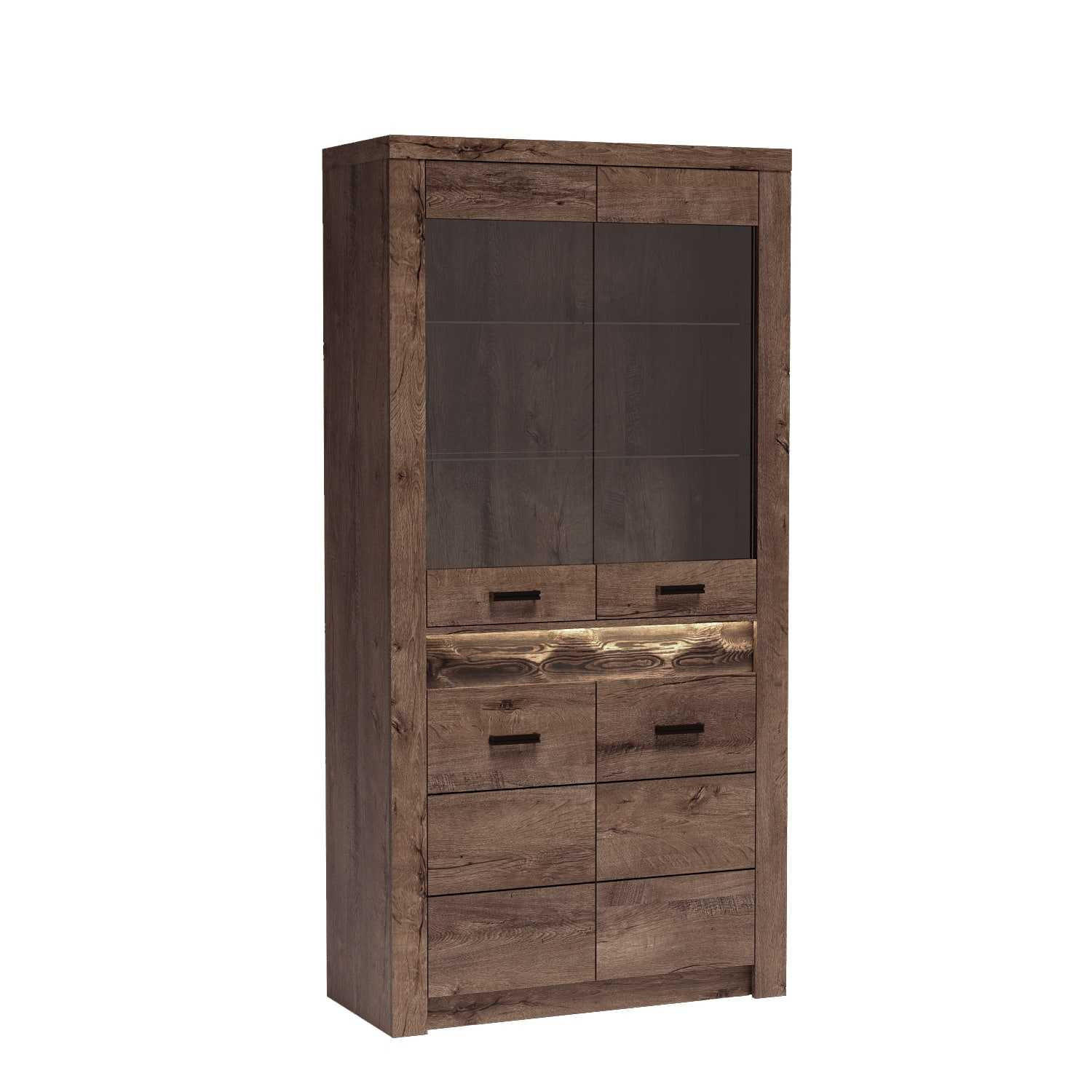 VITRINE Indianapolis I-3 96 x 192 x 42 cm Esche dunkel - Dunkelbraun, Holzwerkstoff/Metall (96/192/42cm)