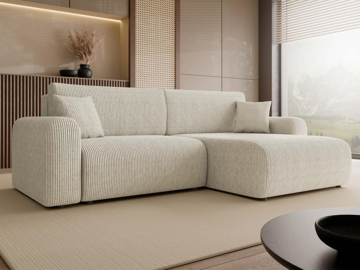 ECKSOFA Floryn L Cord - Schwarz/Naturfarben, Holz/Kunststoff (245/145cm) - MIRJAN24