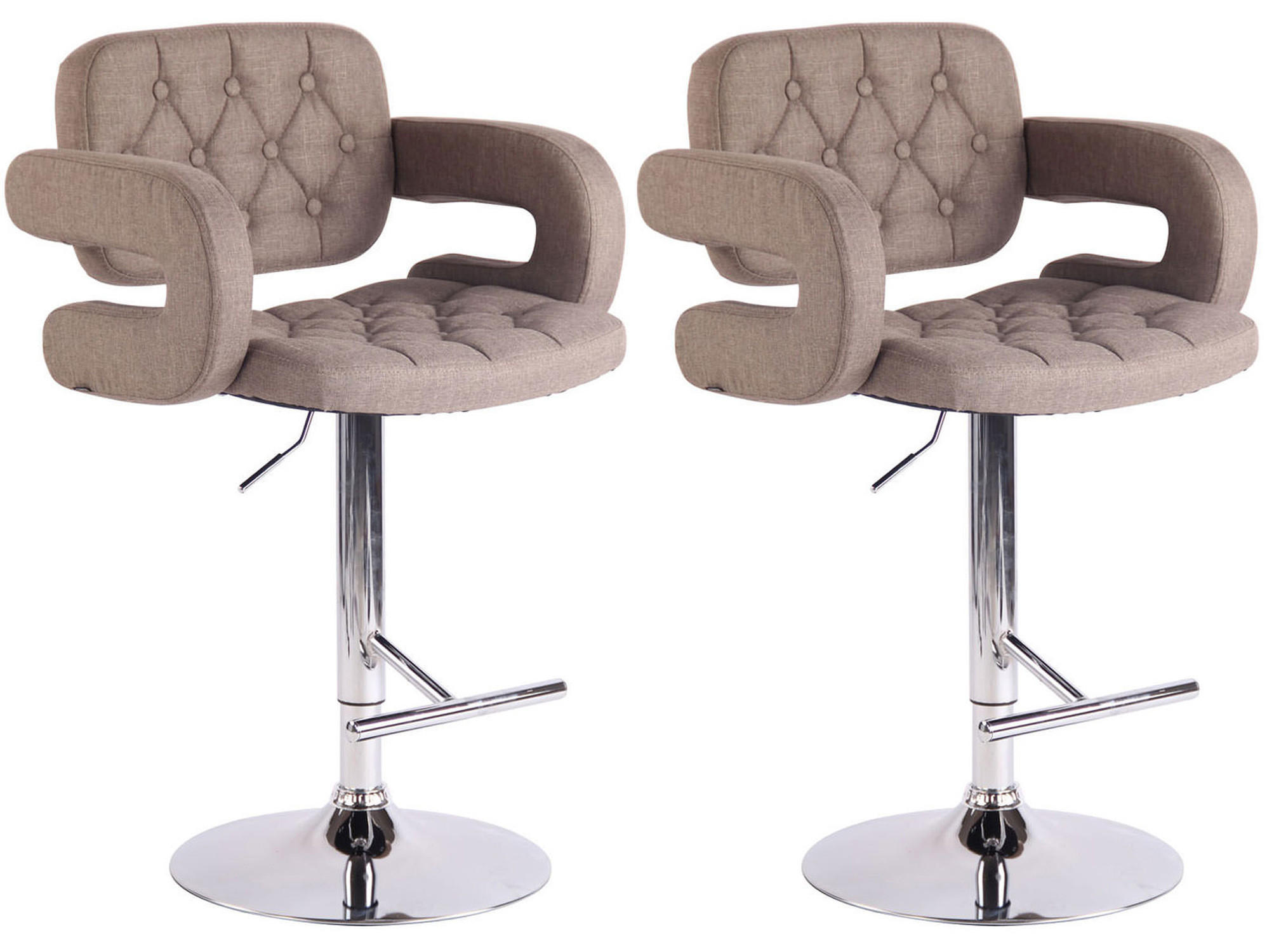 BARHOCKER Dubai, 2er Set, Gestell Metall in Chromoptik, Stoff Taupe - Taupe/Chromfarben, Textil/Metall (52/100/55cm) - TPFLiving
