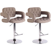 BARHOCKER Dubai, 2er Set, Gestell Metall in Chromoptik, Stoff Taupe - Taupe/Chromfarben, Textil/Metall (52/100/55cm) - TPFLiving