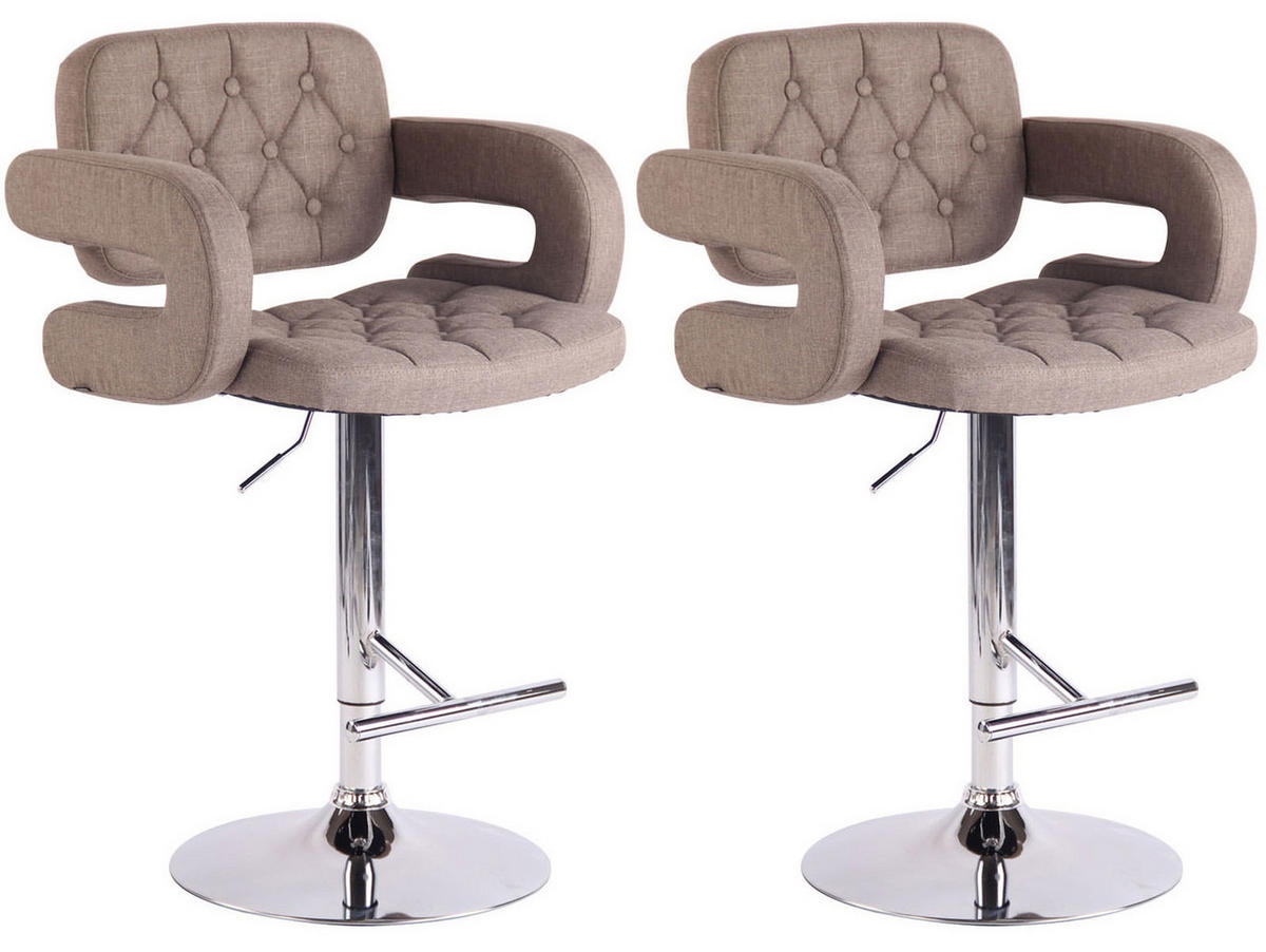 BARHOCKER Dubai, 2er Set, Gestell Metall in Chromoptik, Stoff Taupe - Taupe/Chromfarben, Textil/Metall (52/100/55cm) - TPFLiving