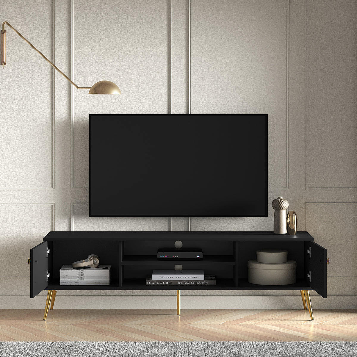 TV-MÖBEL Manoé Schwarz - Schwarz, Holzwerkstoff (160/49/40cm) - Petits-meubles
