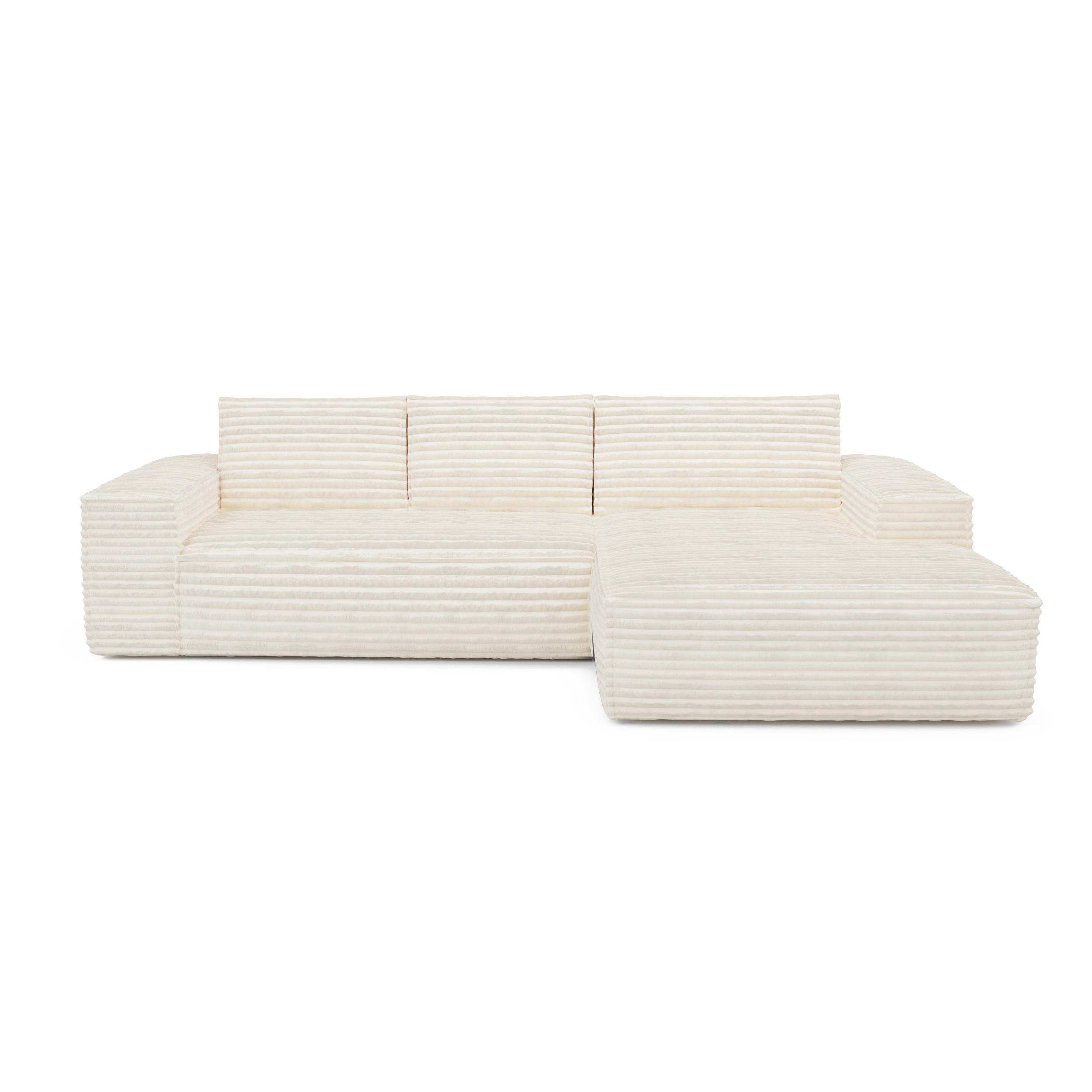 ECKSOFA RECHTS Gerippter Samt Creme 302cm - Creme, Textil (302/165cm) - Sia Home