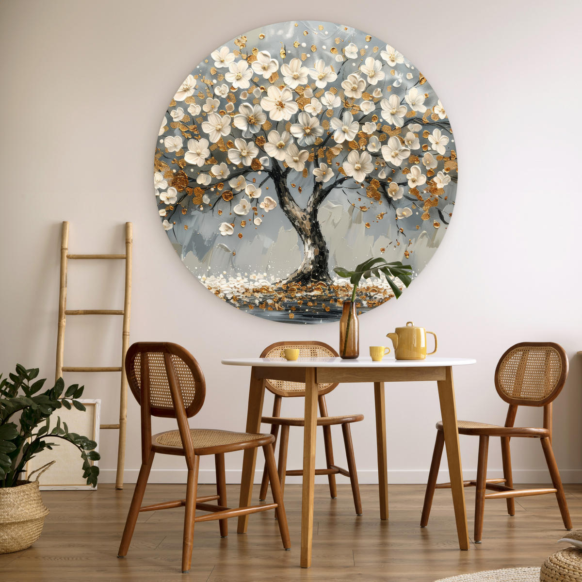 WANDBILD Baum - Gold - Blumen - Abstrakt - Kunst 150x150 cm - Goldfarben, Kunststoff (150/150cm) - MuchoWow