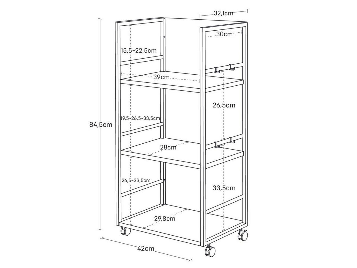 AUFBEWAHRUNGSWAGEN Tower schwarz 42/85/32 cm - Schwarz, Metall (42/85/32cm) - Yamazaki