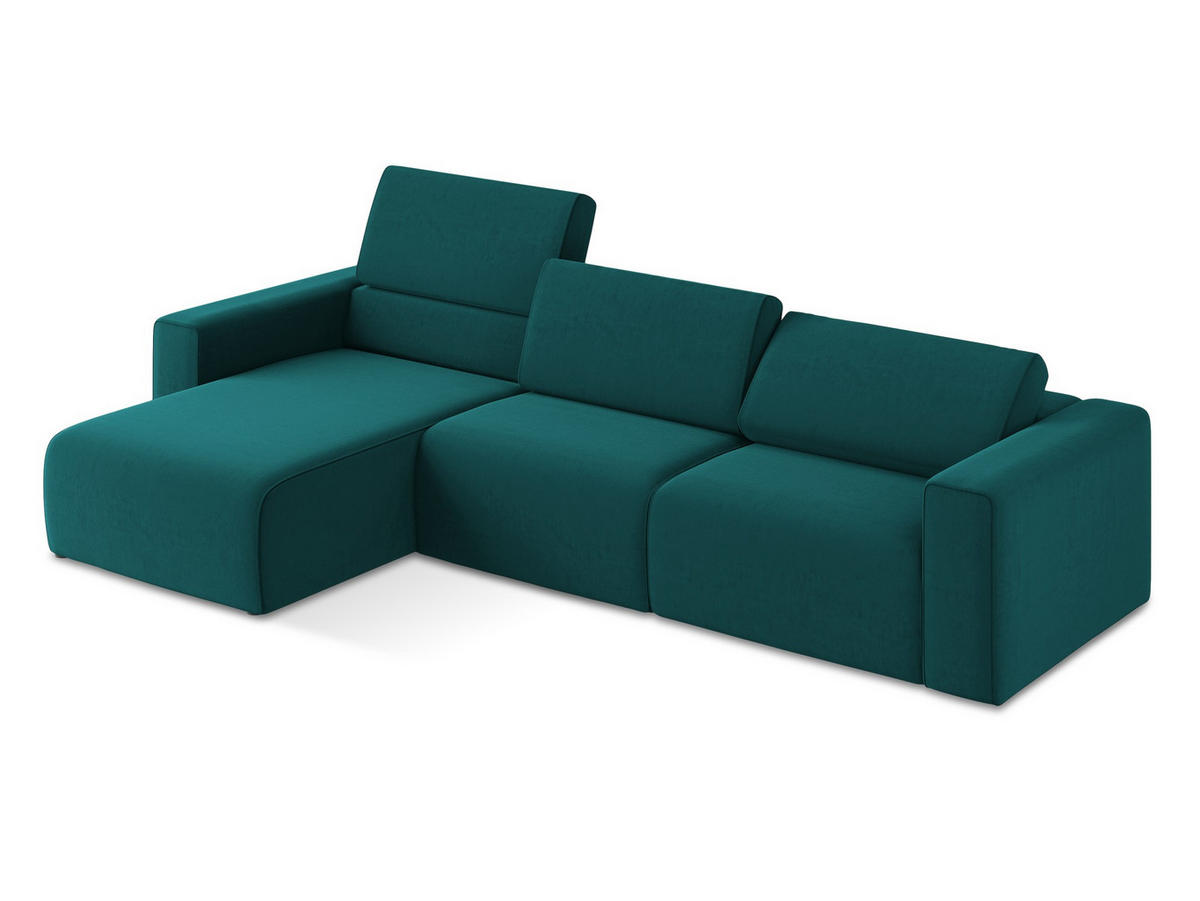 ECKSOFA Links Samt Stoff Blau - Blau/Petrol, Kunststoff/Textil (167/314cm) - Makamii