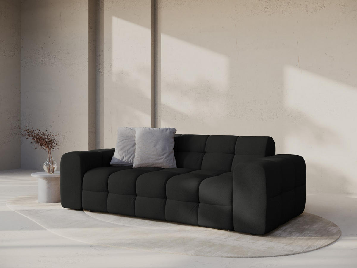 SOFA Kendal aus strukturiertem Stoff schwarz 3 Sitzplätze - Schwarz, Textil (103/79/222cm) - Micadoni