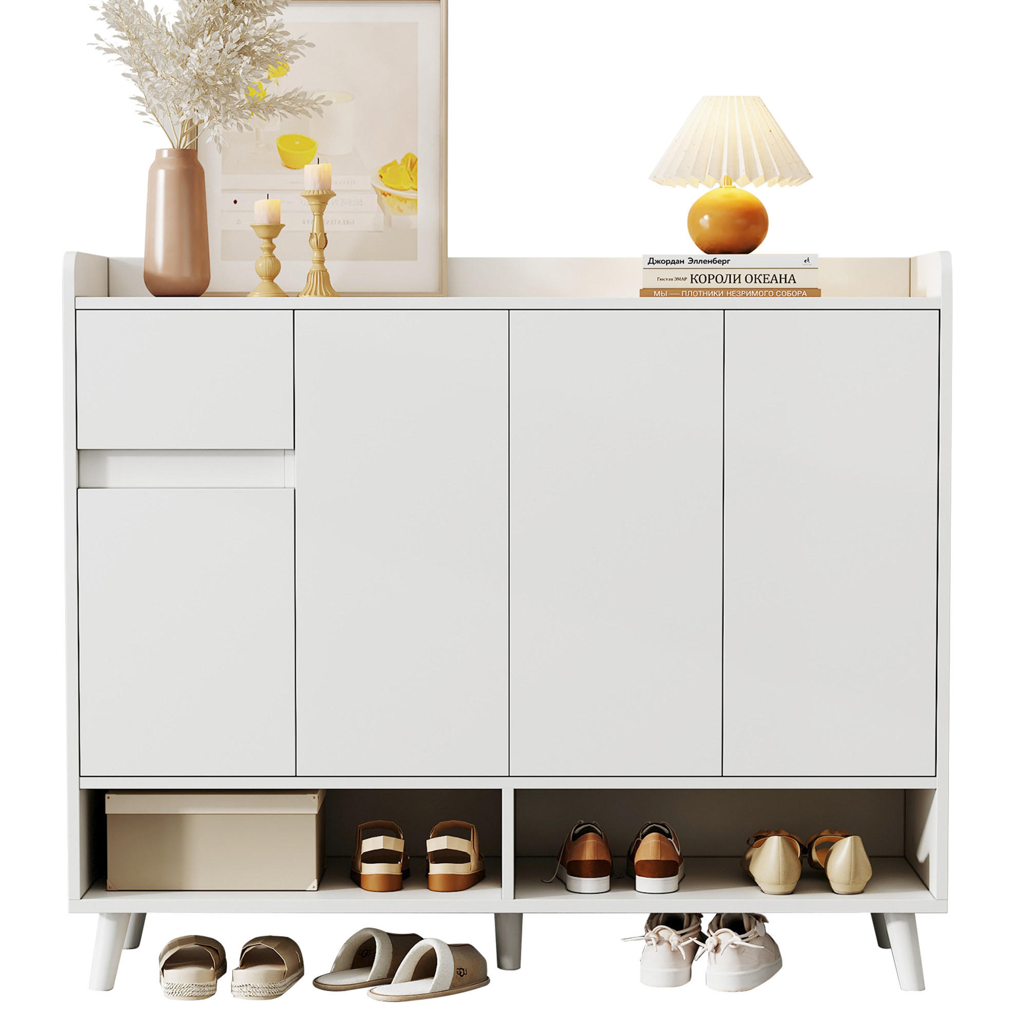 SCHUHSCHRANK 120/99/35 cm Weiß aus Spanplatte mit verstellbarem Regalbrett - Weiß, Holzwerkstoff (120/99/35cm) - OKMYHOME