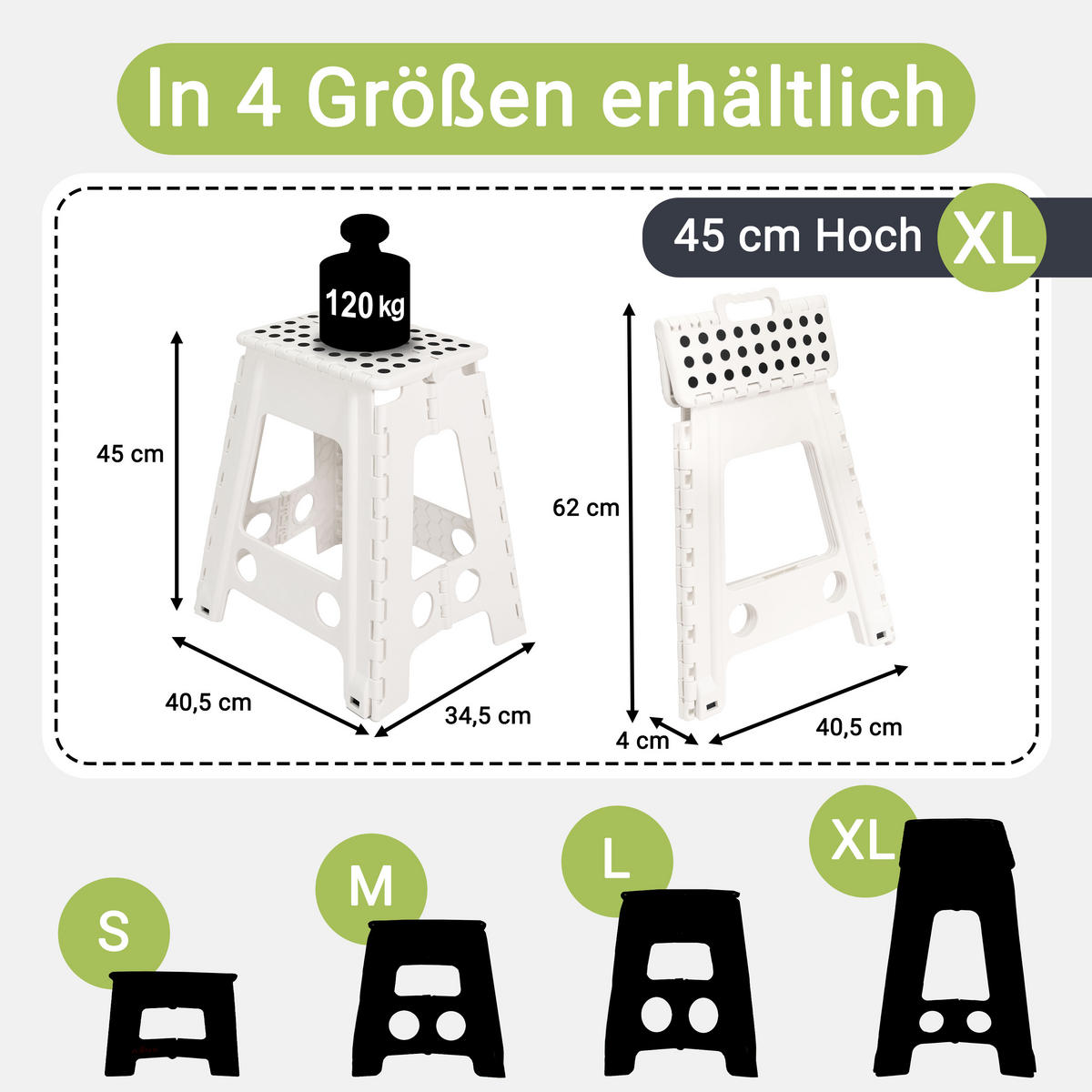 KLAPPHOCKER, 29x22x45 cm, 100% Kunststoff, Weiß - Weiß, Kunststoff (29/45/22cm) - Zollner