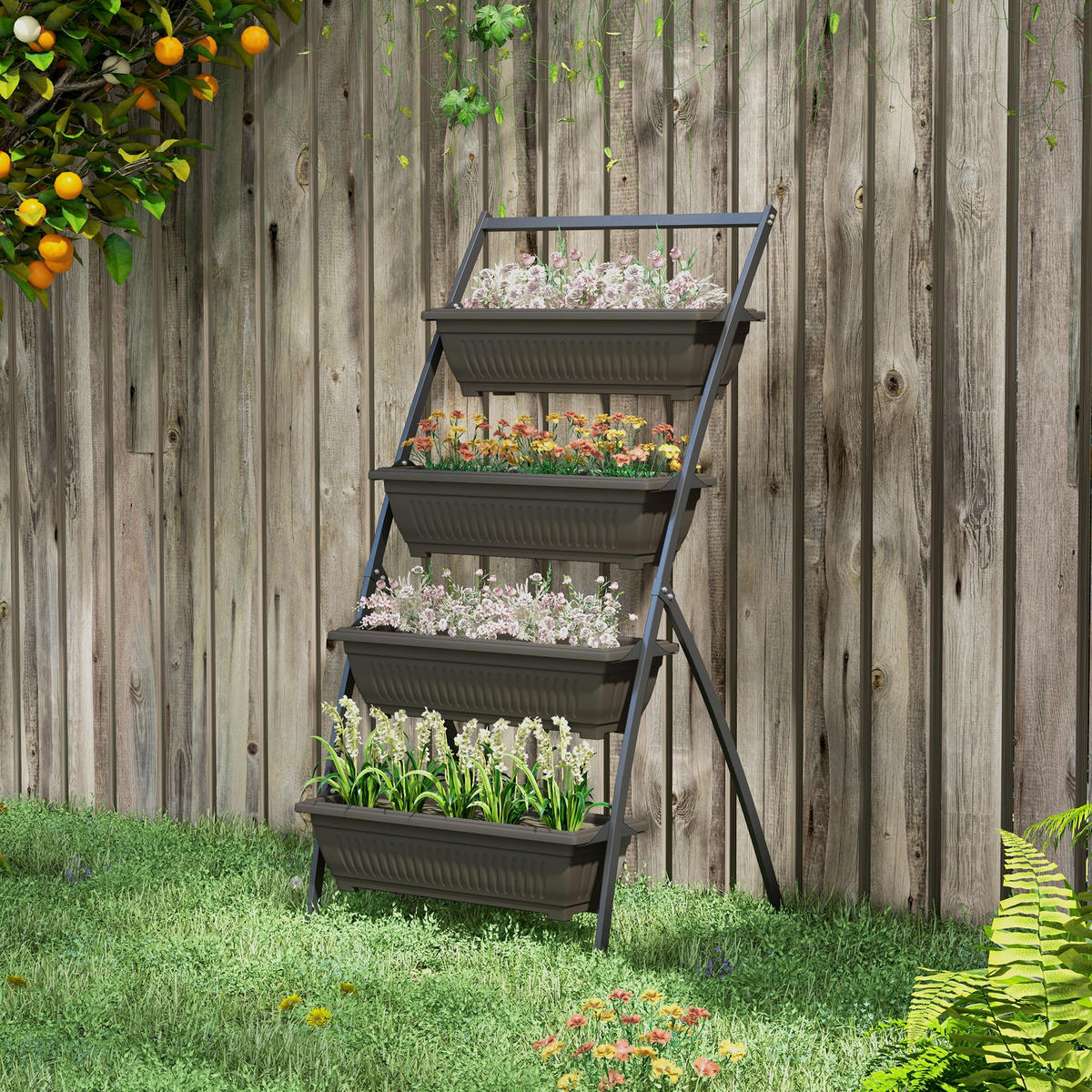 PFLANZENTREPPE Blumenregal für Garten, Stahl, Braun, 76 x 79 x 162 cm - Braun, Metall (79/162/76cm) - Outsunny