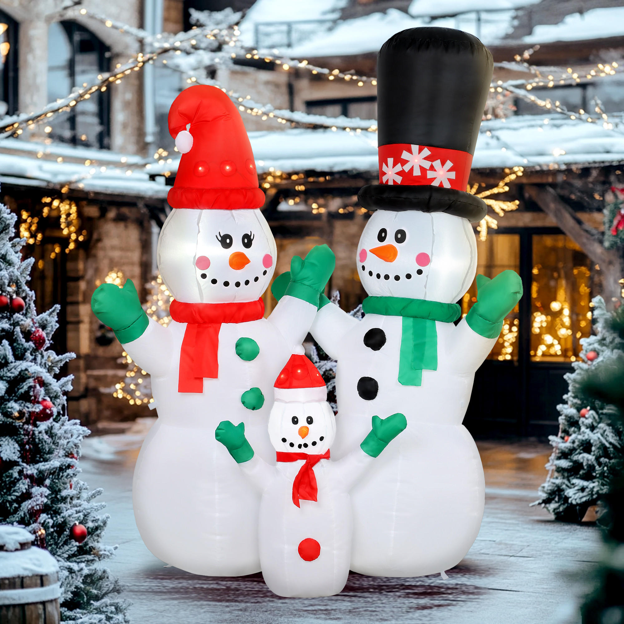 AUFBLASBAR Schneemann Familie, 1,8 m Weihnachtsdeko mit LED-Beleuchtung - Weiß, Textil (80/180/165cm) - Outsunny