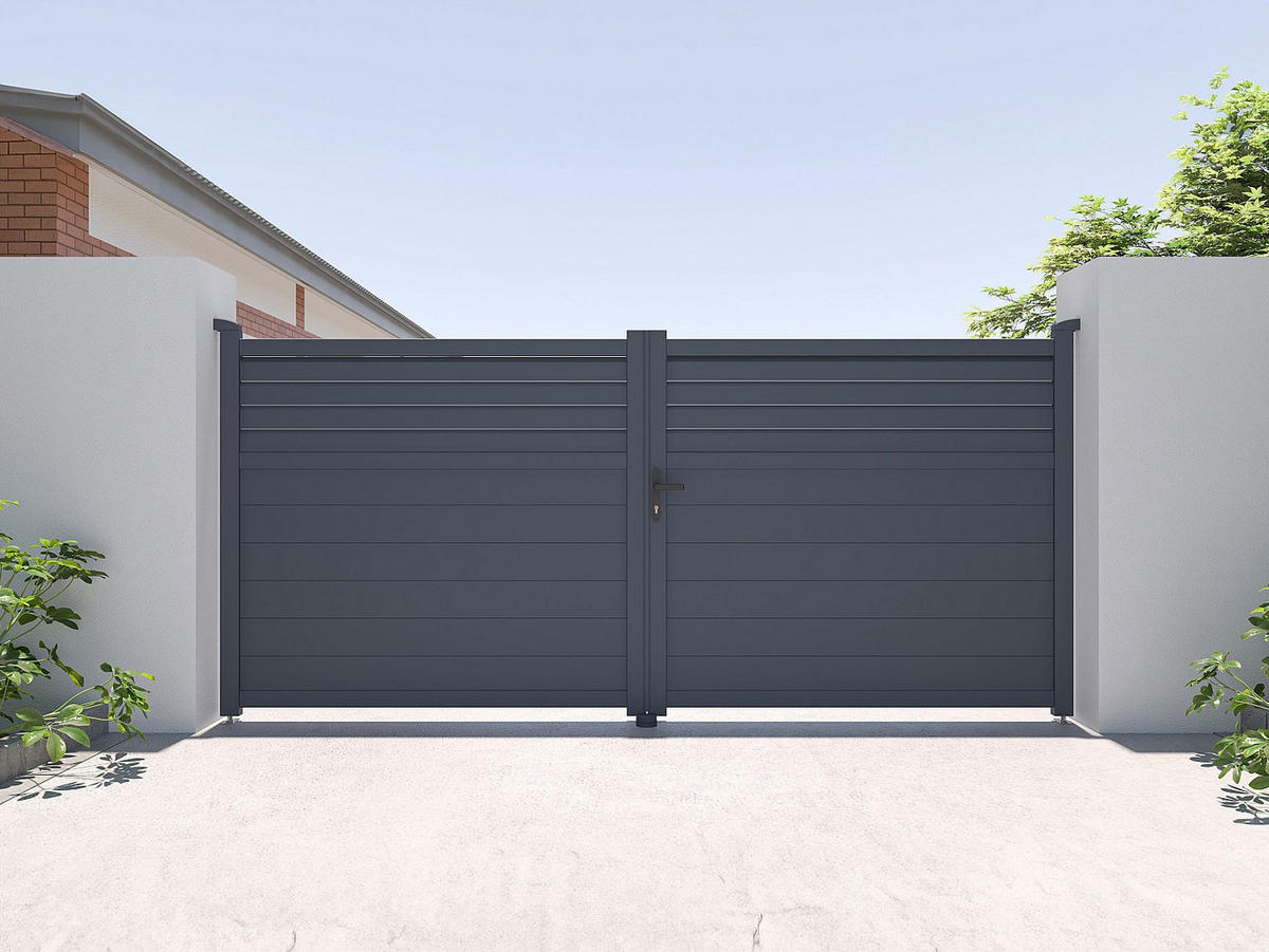 FLÜGELTOR - 300cm x 4.6cm - Aluminium - anthrazitgrau - VIAZO - Anthrazit, Metall (300/161cm) - Vente-Unique