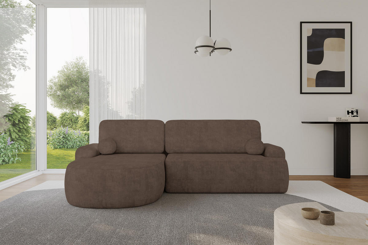 ECKSOFA mit Schlaffunktion und Bettkasten LIRA-L - 264x172x89 Braun - Braun, Holzwerkstoff/Textil (264/172cm) - ALTDECOR
