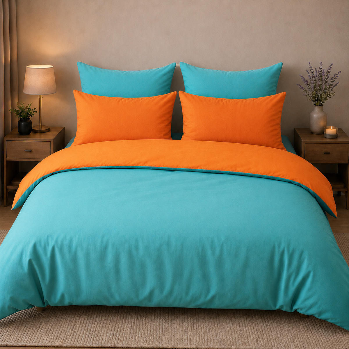 WENDEBETTWÄSCHE 5-teilig 200/200cm TURKIS-ORANGE - Türkis, Textil (200/200cm) - ROLFNERS