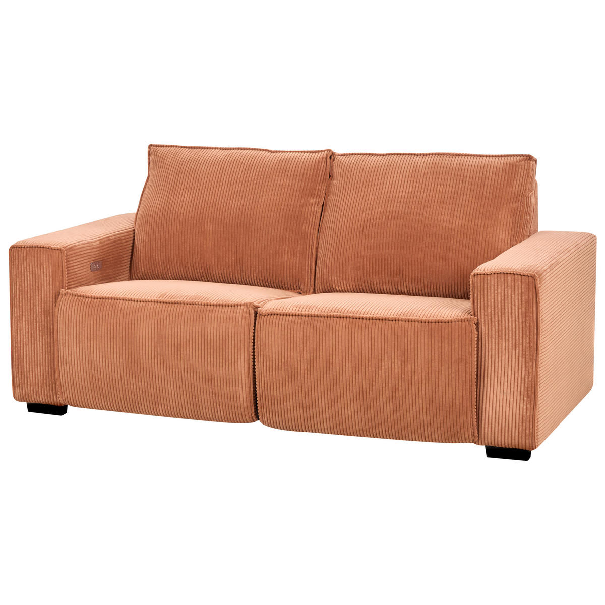 3-SITZER-SOFA Cord orange elektrisch verstellbar Nukari - Schwarz/Orange, Textil (190/93/92cm) - Beliani