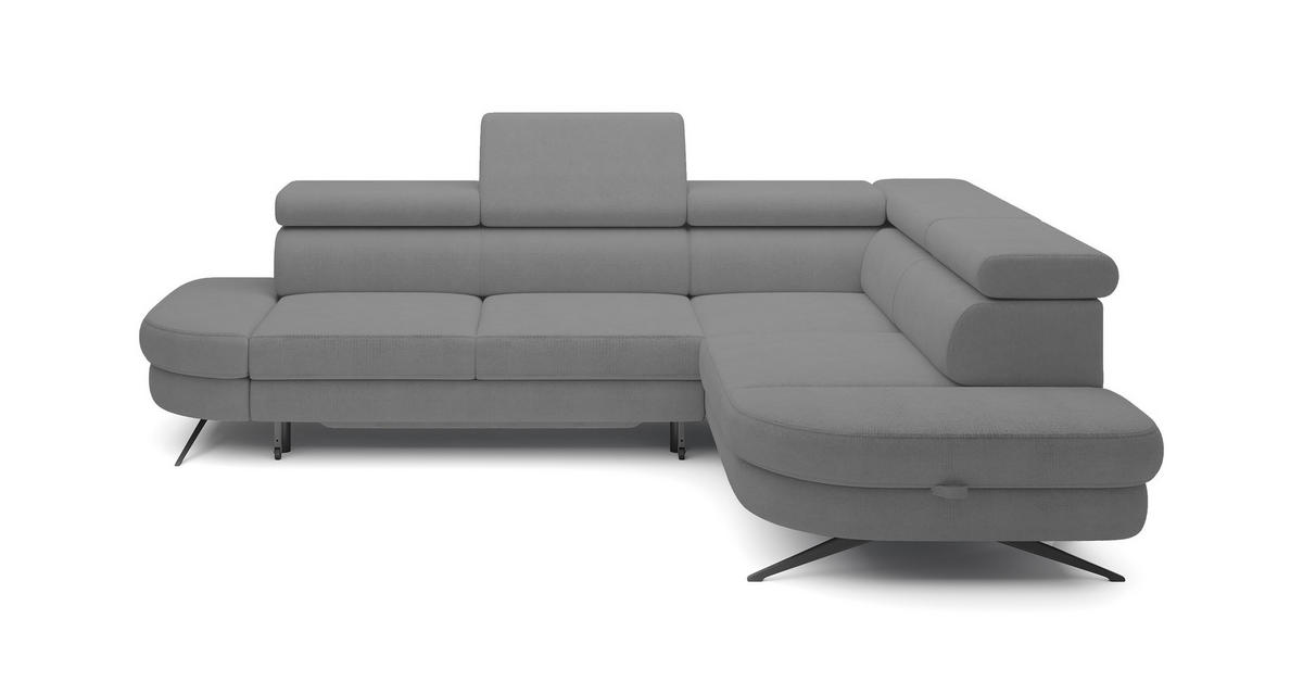 ECKSOFA OTIS L-förm, Schlaffunktion, verstellbare Kopfstützen, in AURORA-Stoff, lose Rückenkissen, freistehend, RECHTS 276x218x97 cm Grey - Grau, Holz/Textil (276/218cm) - DomoHome