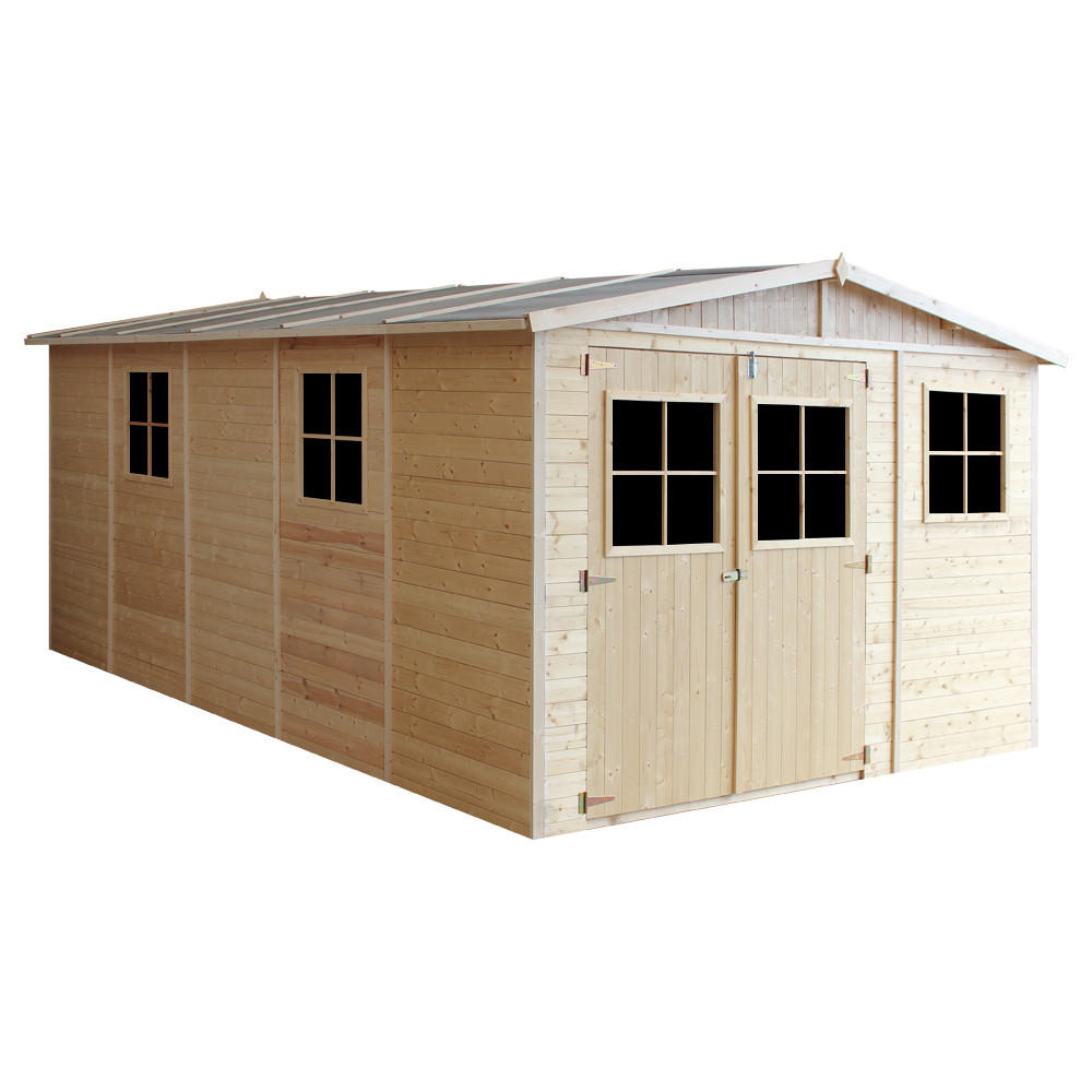 HOLZ-GARTHENHAUS MIT IMPRÄGNIERTEM BODEN - H226x516x324 cm/15 m² - M337+M337G - Beige, Holz (324/232/493cm) - Timbela