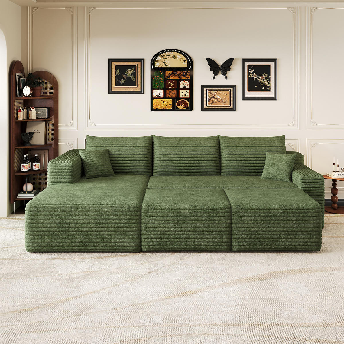 WOHNLANDSCHAFT Cord Grün ohne Montage - Grün, Textil (241/58/151cm) - WISHDOR
