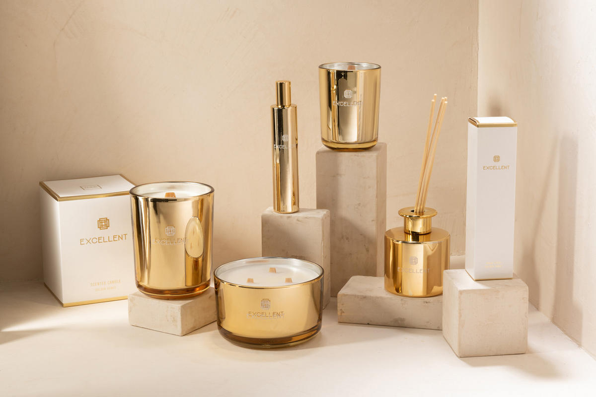 DUFTKERZE EXCELLENT - Glas - Gold - S - 50 Std. - Goldfarben, Glas/Paraffin (9/12cm) - J-Line