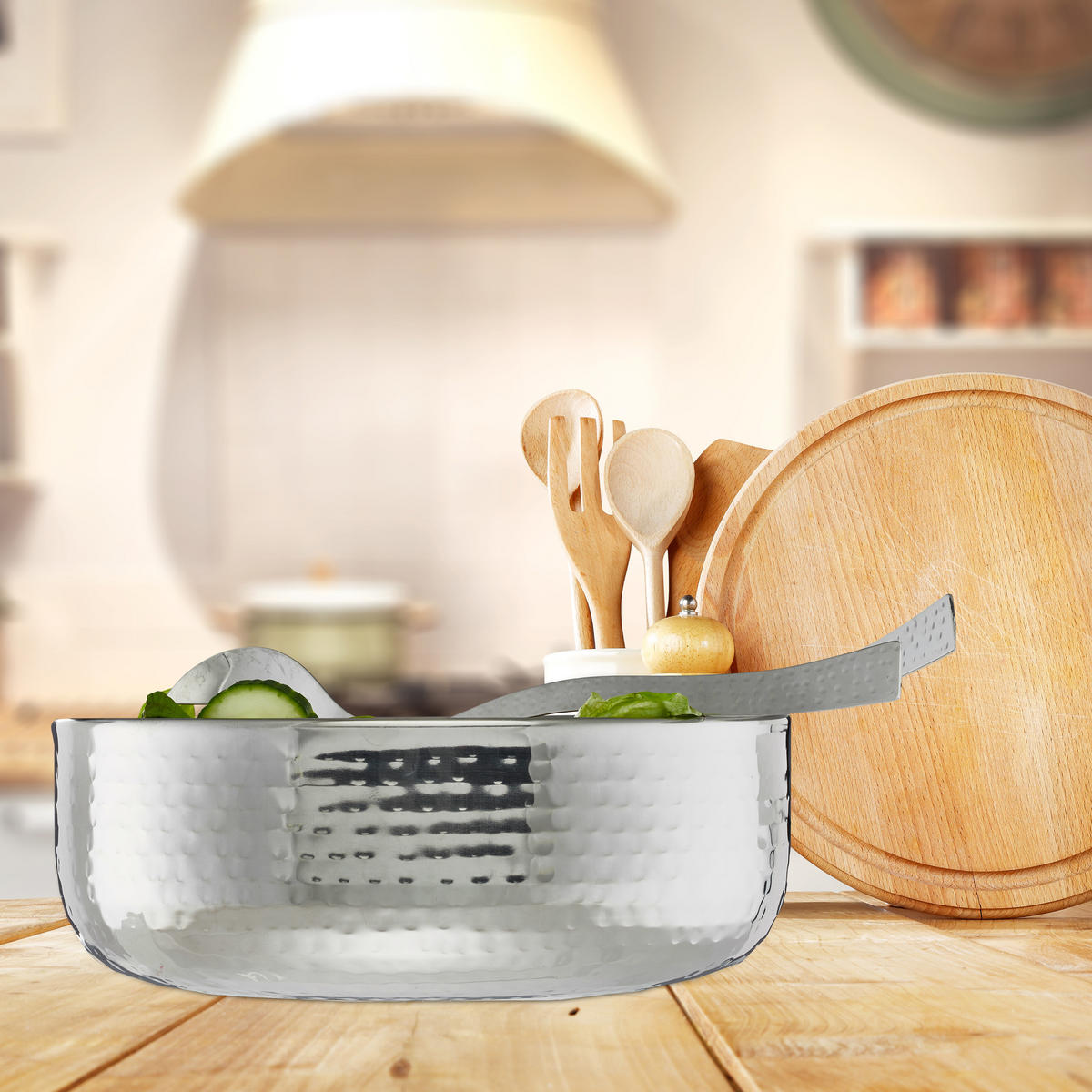 SALATSCHÜSSEL Set - Silberfarben, Metall (28/28/10cm) - Relaxdays