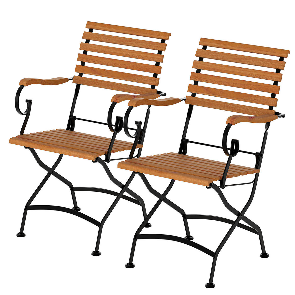 GARTENSTUHL - Akazie massiv / Stahl - Akazie / Schwarz - 2er-Set - Schwarz/Akaziefarben, Holz/Metall (58/89/52cm) - home24