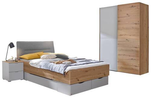 JUGENDZIMMER Grau, Eichefarben  - Eichefarben/Grau, Trend, Holzwerkstoff/Textil (120/200cm) - Stylife