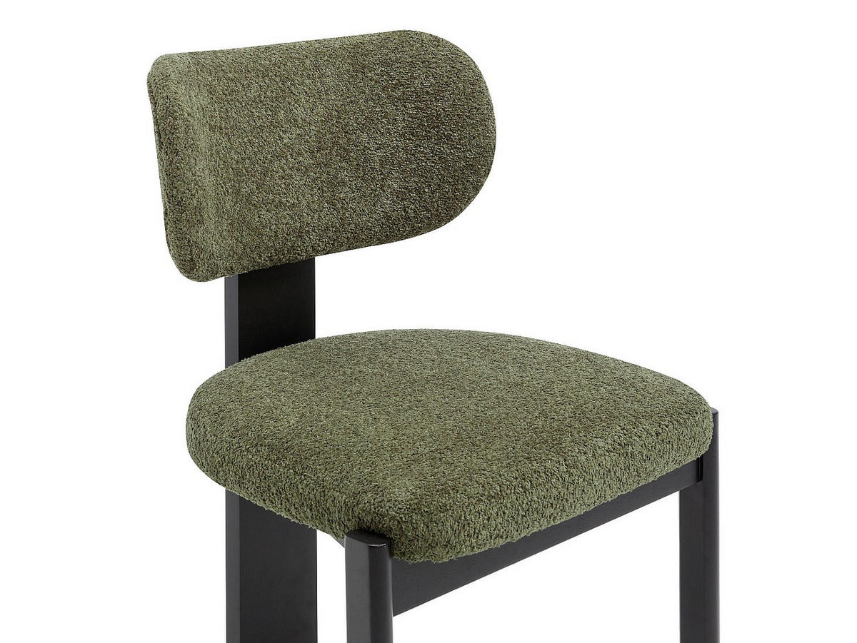 STUHL 2er-Set - Bouclé-Stoff & Kautschukholz - Schwarz & Khaki - WILANA - Grün, Textil (60/85/56cm) - Vente-Unique