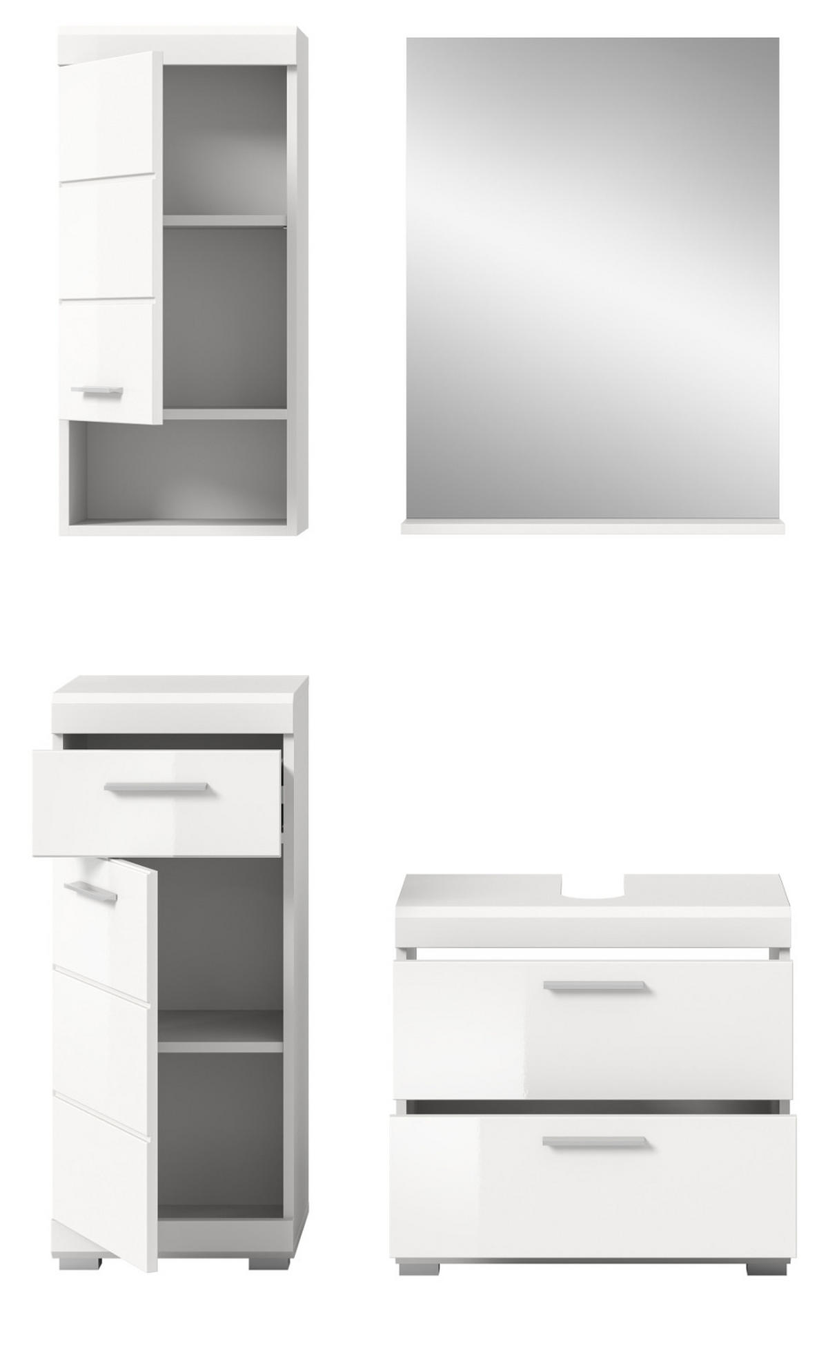 BADMÖBEL-SET weiß Hochglanz 4-teilig 112 cm, Komplettset mit viel Stauraum - Weiß Hochglanz, Glas/Holzwerkstoff (112/191/37cm) - Inn.Furn