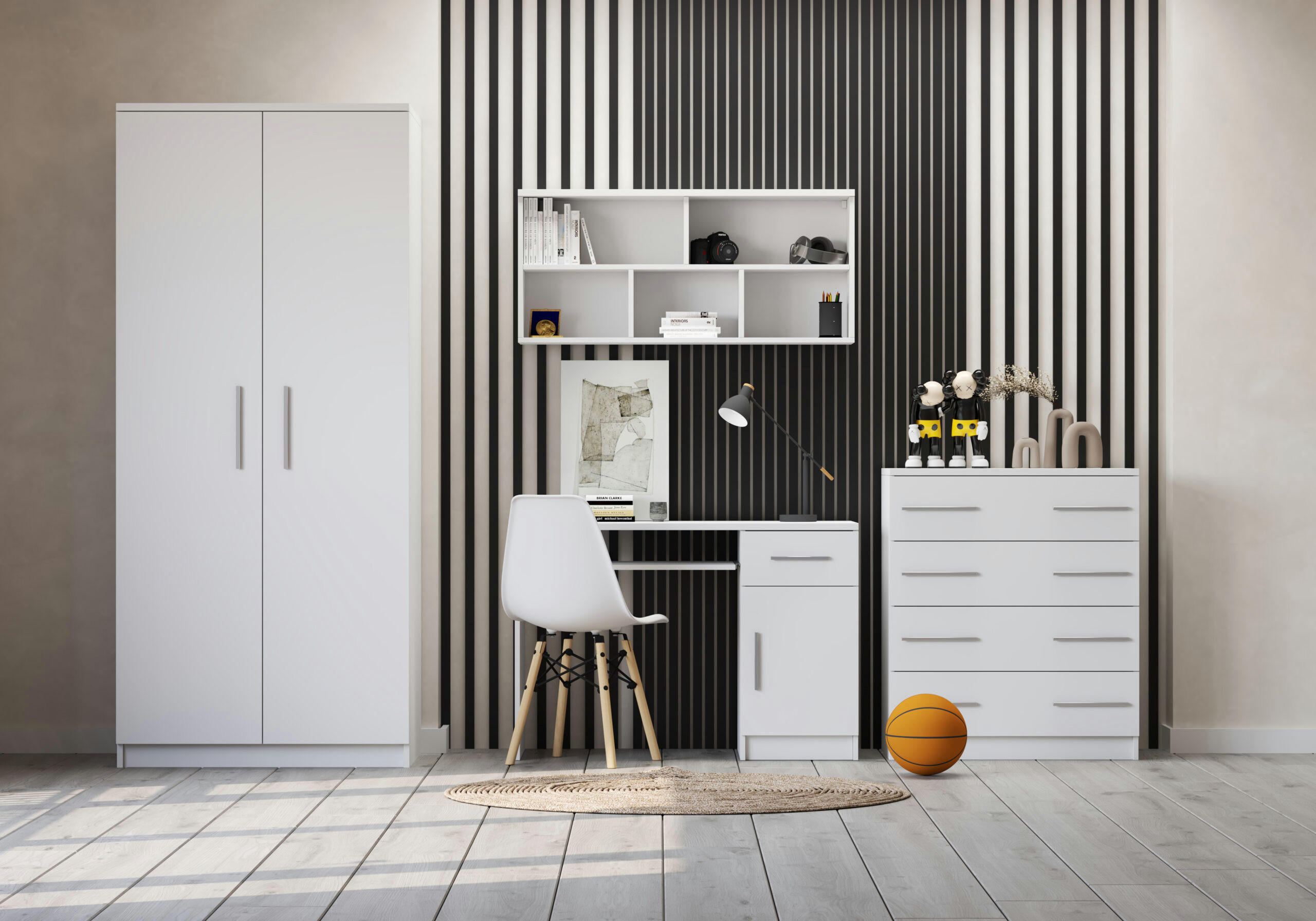 JUGENDZIMMER Arivo in Weiß 4 teilig Kinderzimmer Komplett Set mit Kleiderschrank, Schreibtisch, Kommode und Wandregal - Weiß, Holzwerkstoff (80/200/120cm)