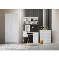 JUGENDZIMMER Arivo in Weiß 4 teilig Kinderzimmer Komplett Set mit Kleiderschrank, Schreibtisch, Kommode und Wandregal - Weiß, Holzwerkstoff (80/200/120cm)