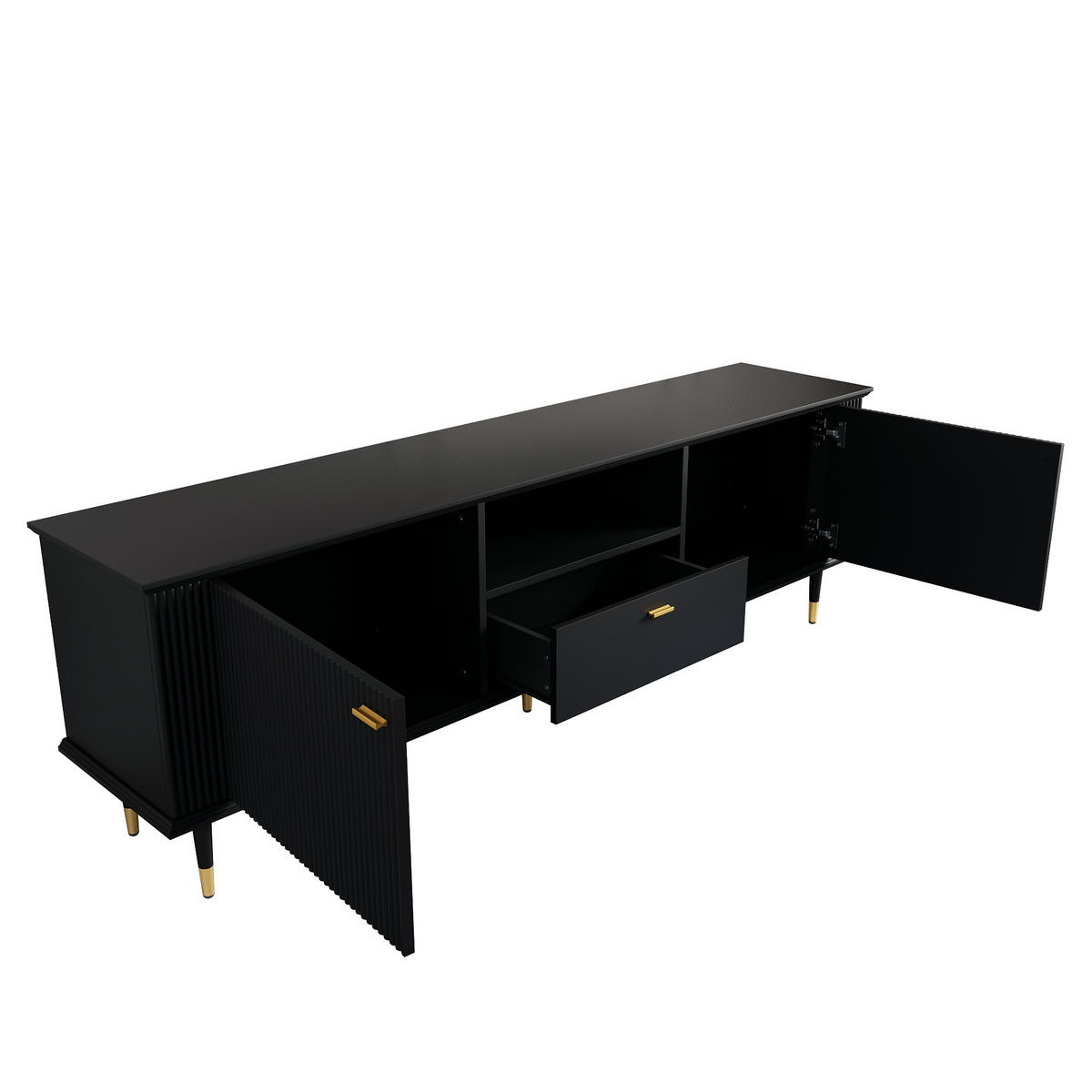 TV-LOWBOARD 170 x 36 x 54 cm, Schublade, Türen, goldene Füße, offenes Fach, Schwarz - Schwarz, Holzwerkstoff (170/54/36cm)