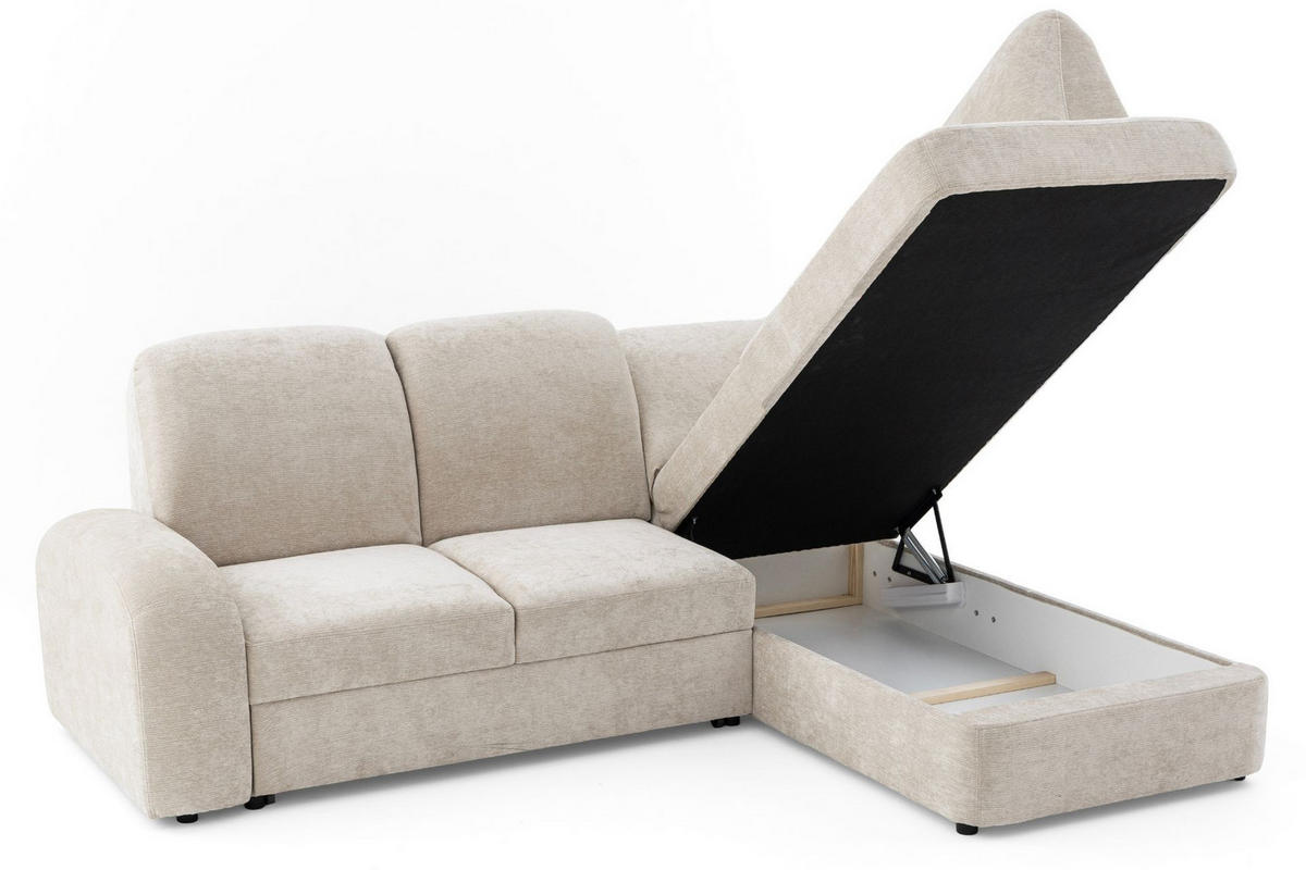 ECKSOFA VIBE L Rechts mit Schlaffunktion 129x205 Chenille Beige - Beige/Schwarz, Holz/Kunststoff (250/186cm) - Muffo