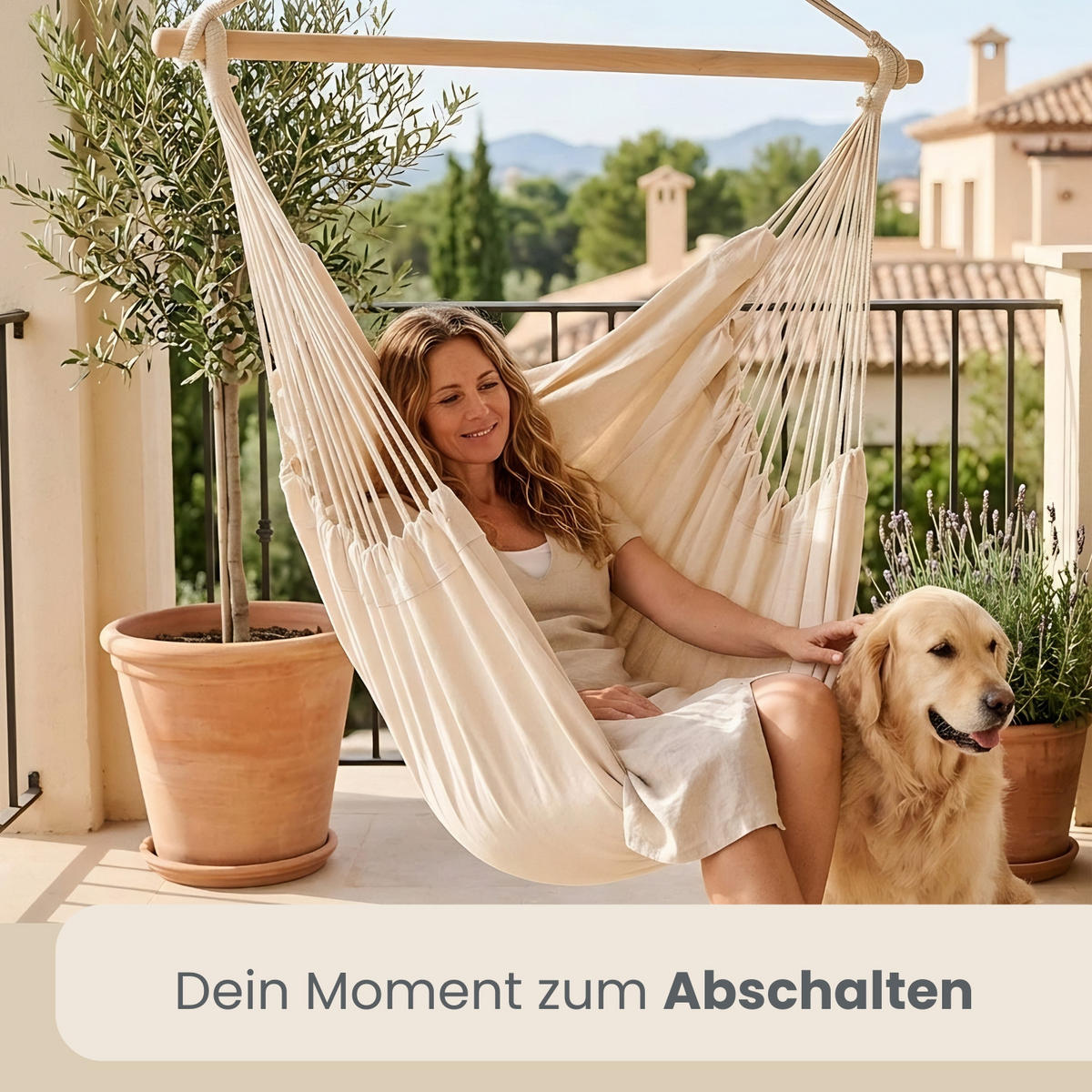 XXL HÄNGESESSEL 185/130 cm Belastbar bis 150 kg Beige - Beige, Textil (130/155/185cm) - Amanka
