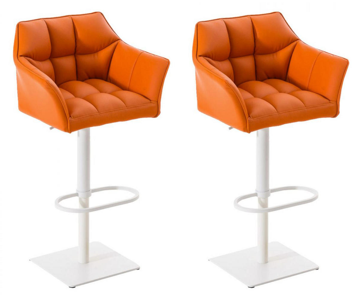 BARHOCKER 2er Set Lederlook Orange - Weiß/Orange, Textil/Metall (64/88/45cm) - CLP