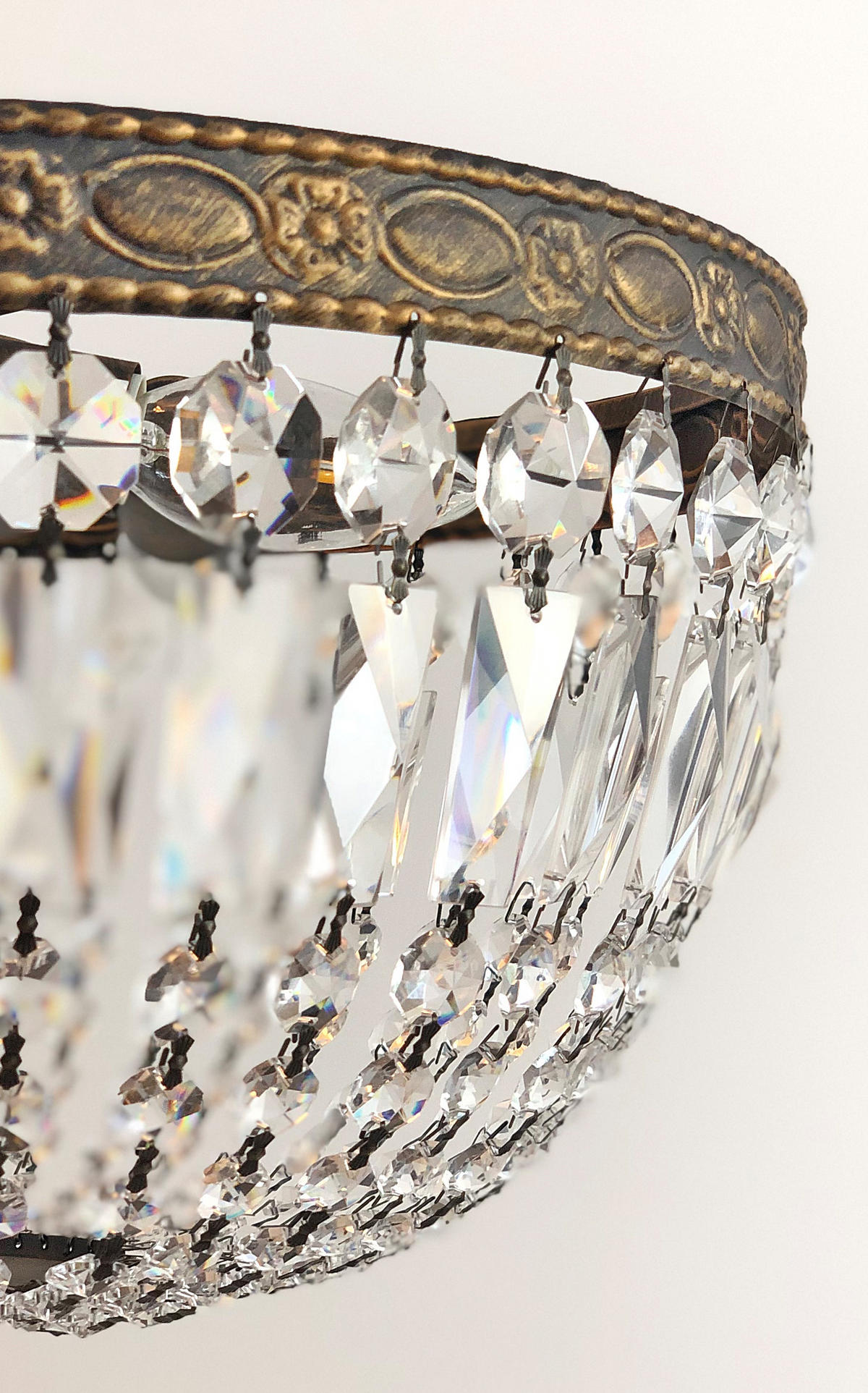 DECKENLEUCHTE Florence Ø40cm Antik aus geschliffenen funkelnden Kristallen - Goldfarben, Glas/Metall (40/40/26cm) - PGA Lights