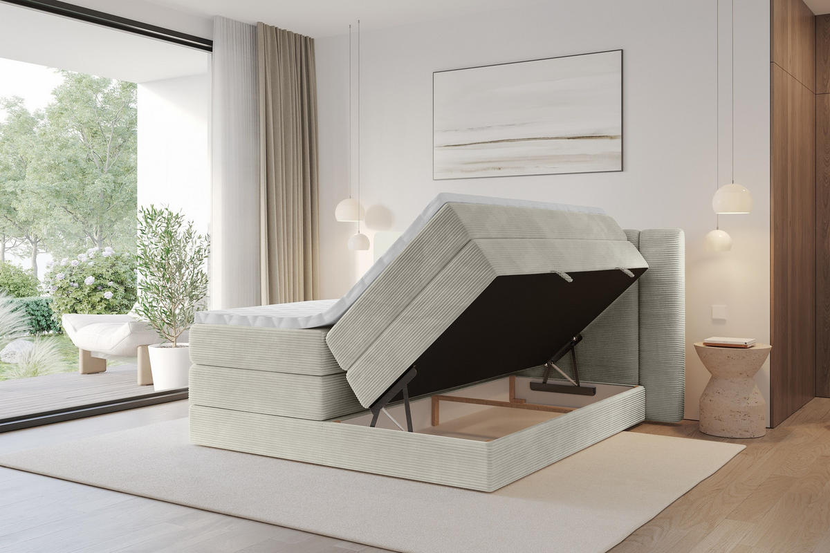 BOXSPRINGBETT mit Matratze H3/H4 - EVON KING - 140x200 cm Creme - Creme, Holzwerkstoff (140/200cm) - ALTDECOR