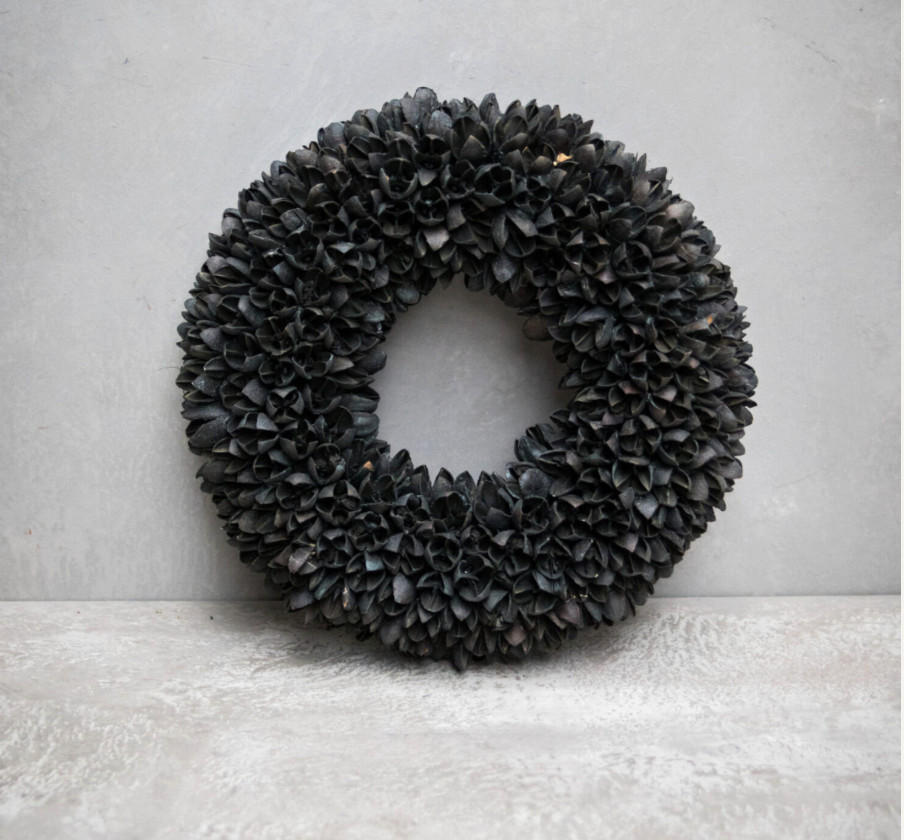 TROCKENBLUMEN Bakulikranz dick schwarz - Schwarz, Naturmaterialien (5cm)