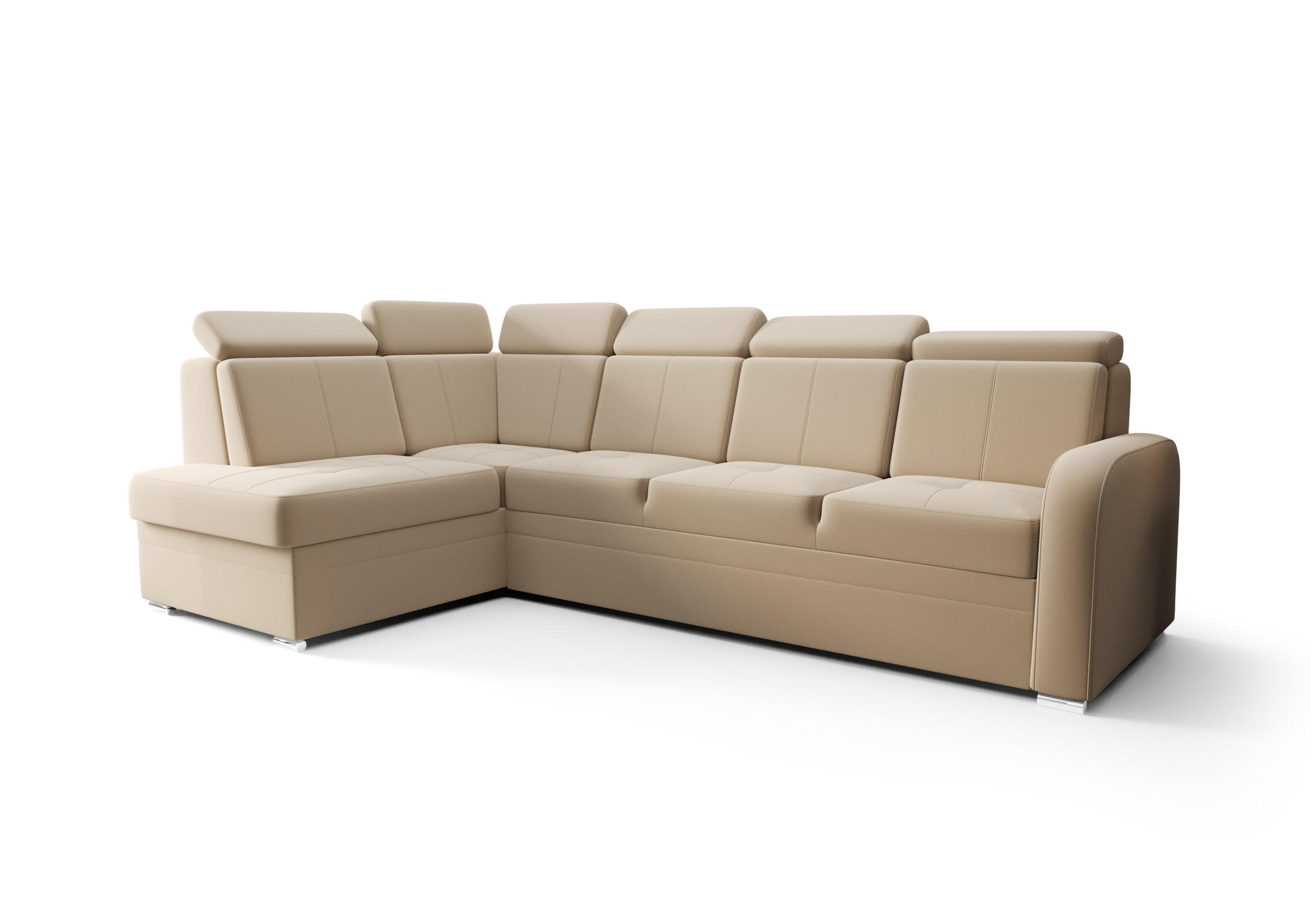 ECKSOFA KONGO RBN11, Eckcouch in L-Form mit Schlaffunktion, Farbe: Beige, Velourstoff, Ottomane Links - Beige, Textil (304/180cm) - O-Sofa