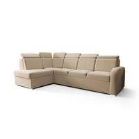ECKSOFA KONGO RBN11, Eckcouch in L-Form mit Schlaffunktion, Farbe: Beige, Velourstoff, Ottomane Links - Beige, Textil (304/180cm) - O-Sofa