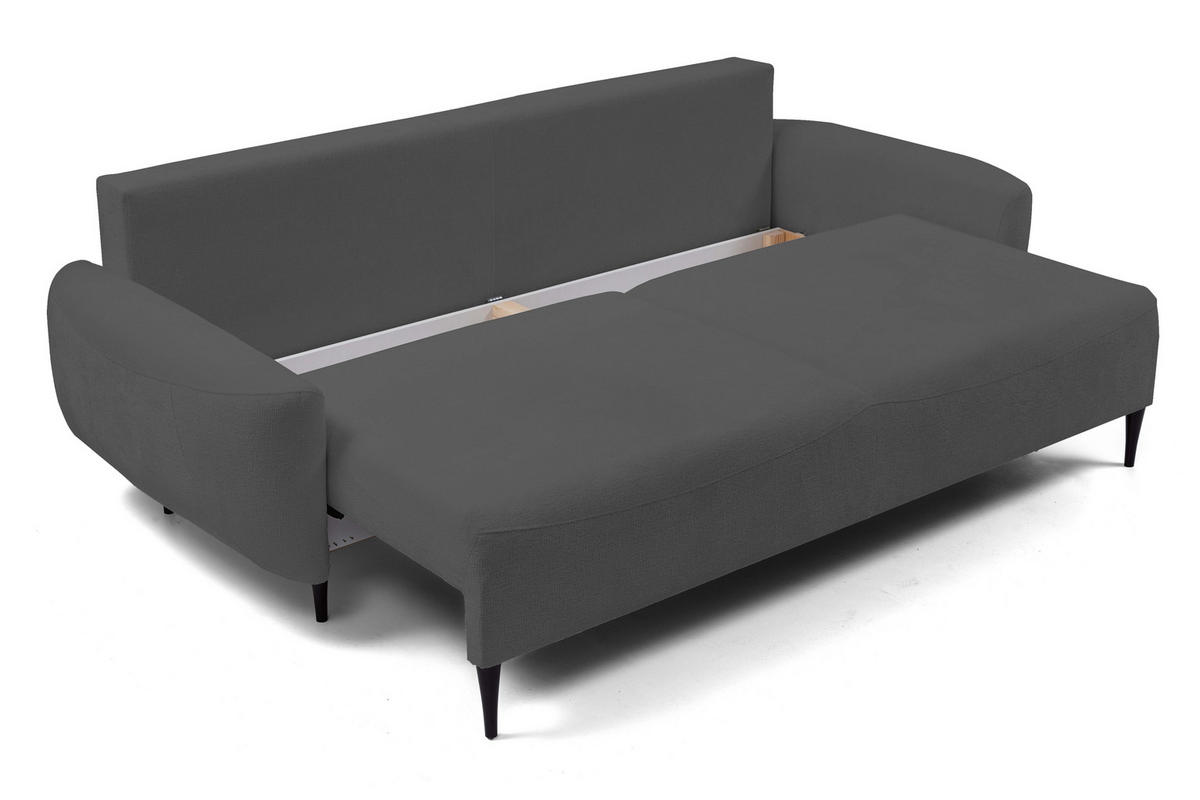 SOFA BOHO Mit Schlaffunktion Und Bettkasten, Wellenfederung, PUR-Schaum, Holzfüße, lose Rückenkissen, freistehend, 244x102x92 cm Graphite - Graphitfarben, Holz/Textil (244/92/102cm) - DomoHome