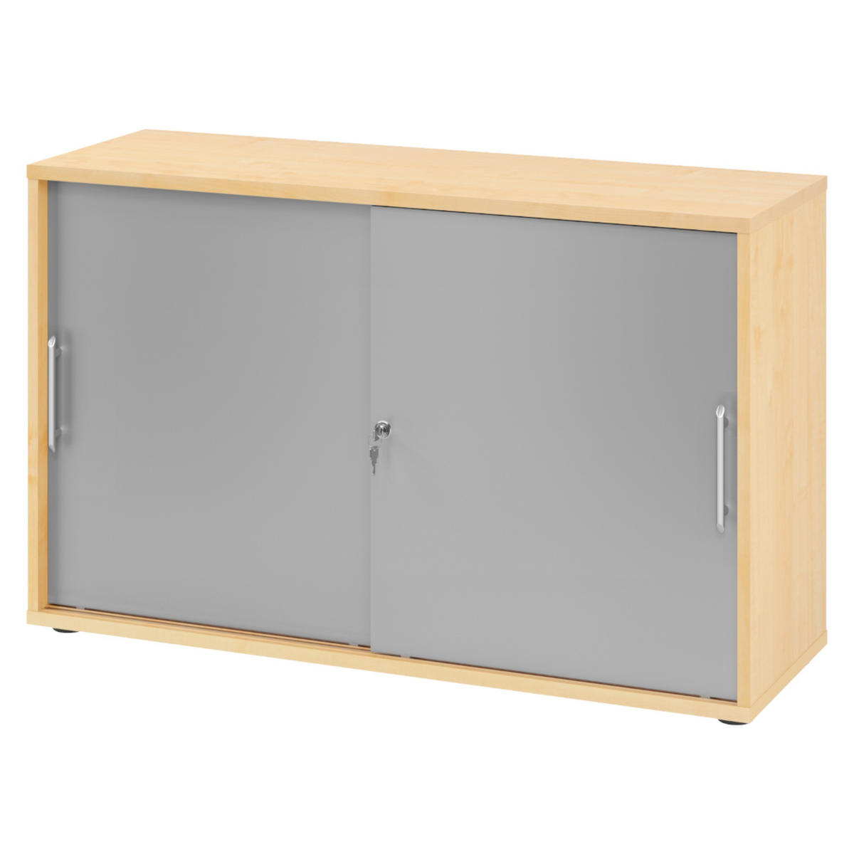 SCHIEBETÜRENSCHRANK - 2 Ordnerhöhen 40/120/74,8 cm in Ahornfarben/Silberfarben Relinggriff (Kunststoff) - Silberfarben/Ahornfarben, Holzwerkstoff (120/74.8/40cm) - bümö