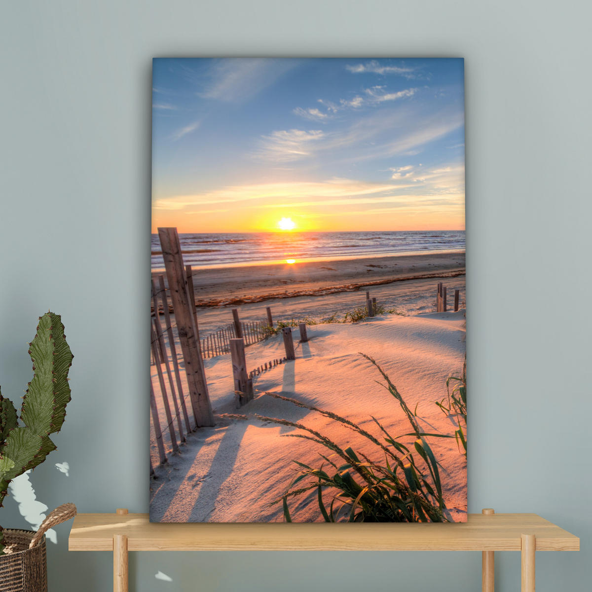 LEINWANDBILD Strand - Meer - Düne - Sonnenuntergang - Landschaft 40x60 cm - Beige, Textil (40/60cm) - MuchoWow