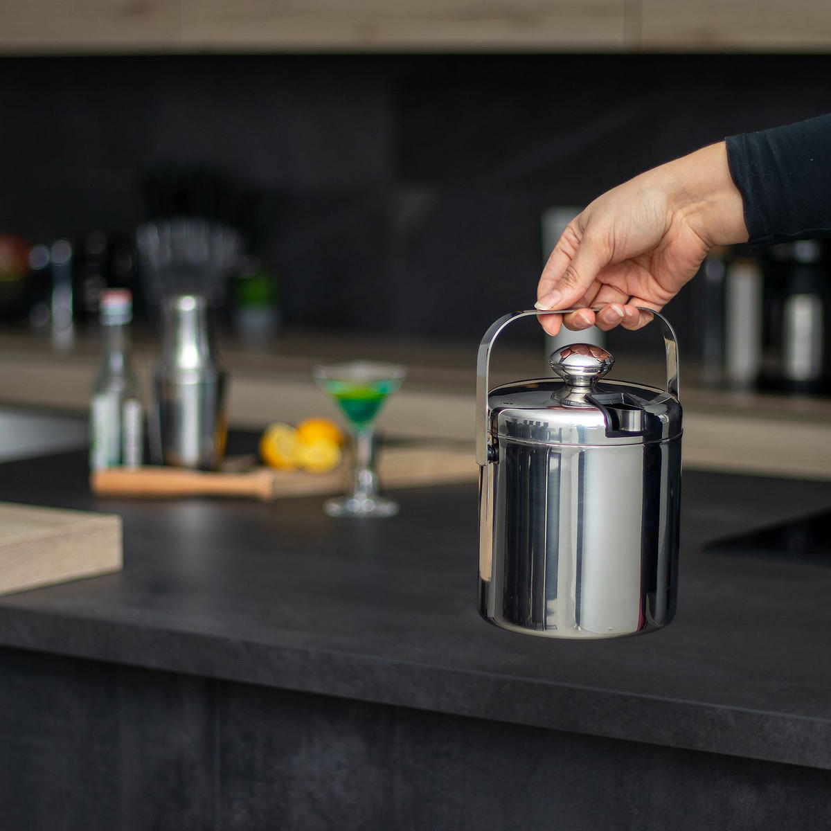 EISKÜBEL SET Eiswürfelbehälter (4-tlg.) - Silberfarben, Metall (14.2/19.5cm) - Intirilife