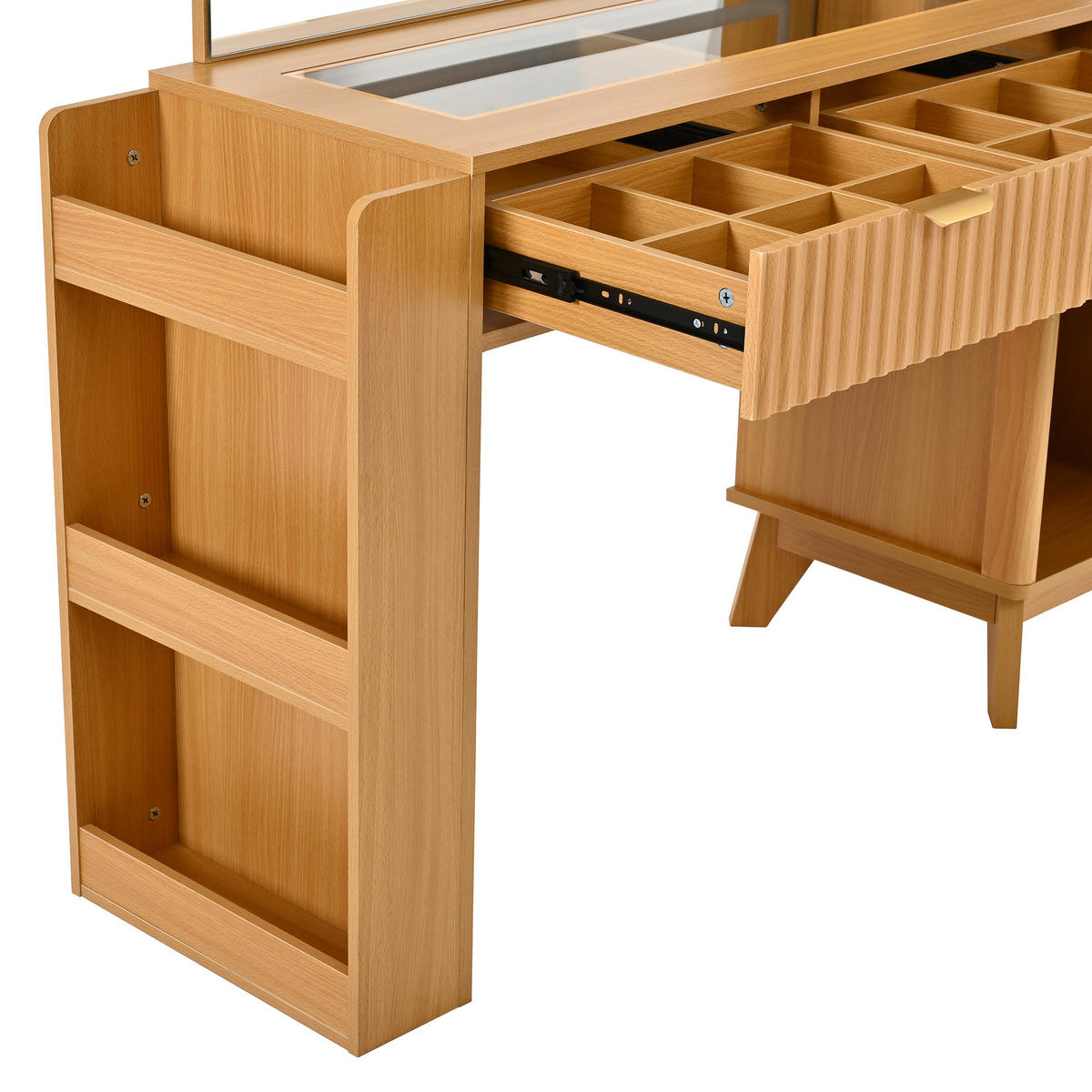 SCHMINKTISCH LED Spiegel USB Schubladen Weiß Modern - Naturfarben, Holzwerkstoff (133/136/40cm) - FLIEKS