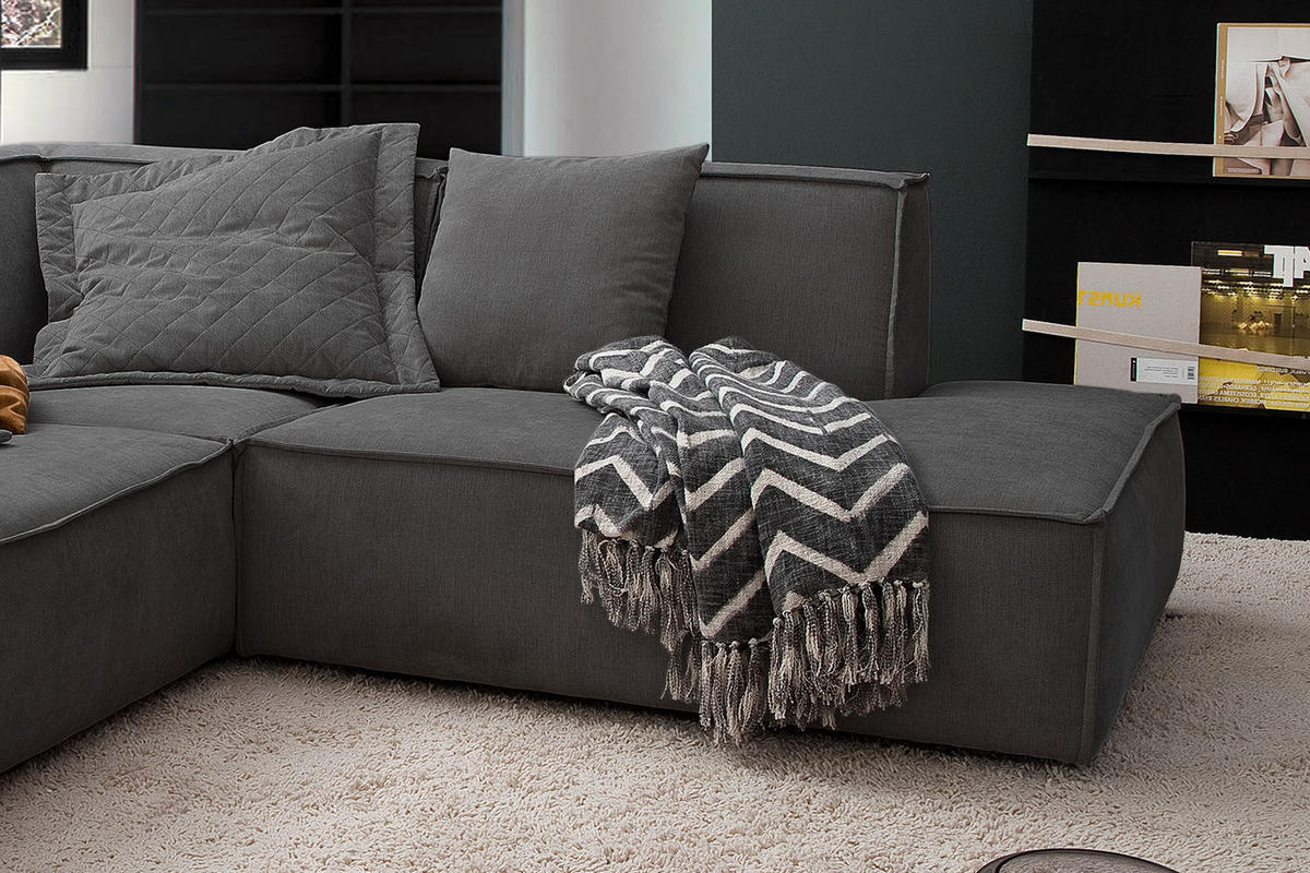 ECKSOFA SAMU Anthrazit Webstoff - Anthrazit/Schwarz, Textil (226/224cm) - KAWOLA