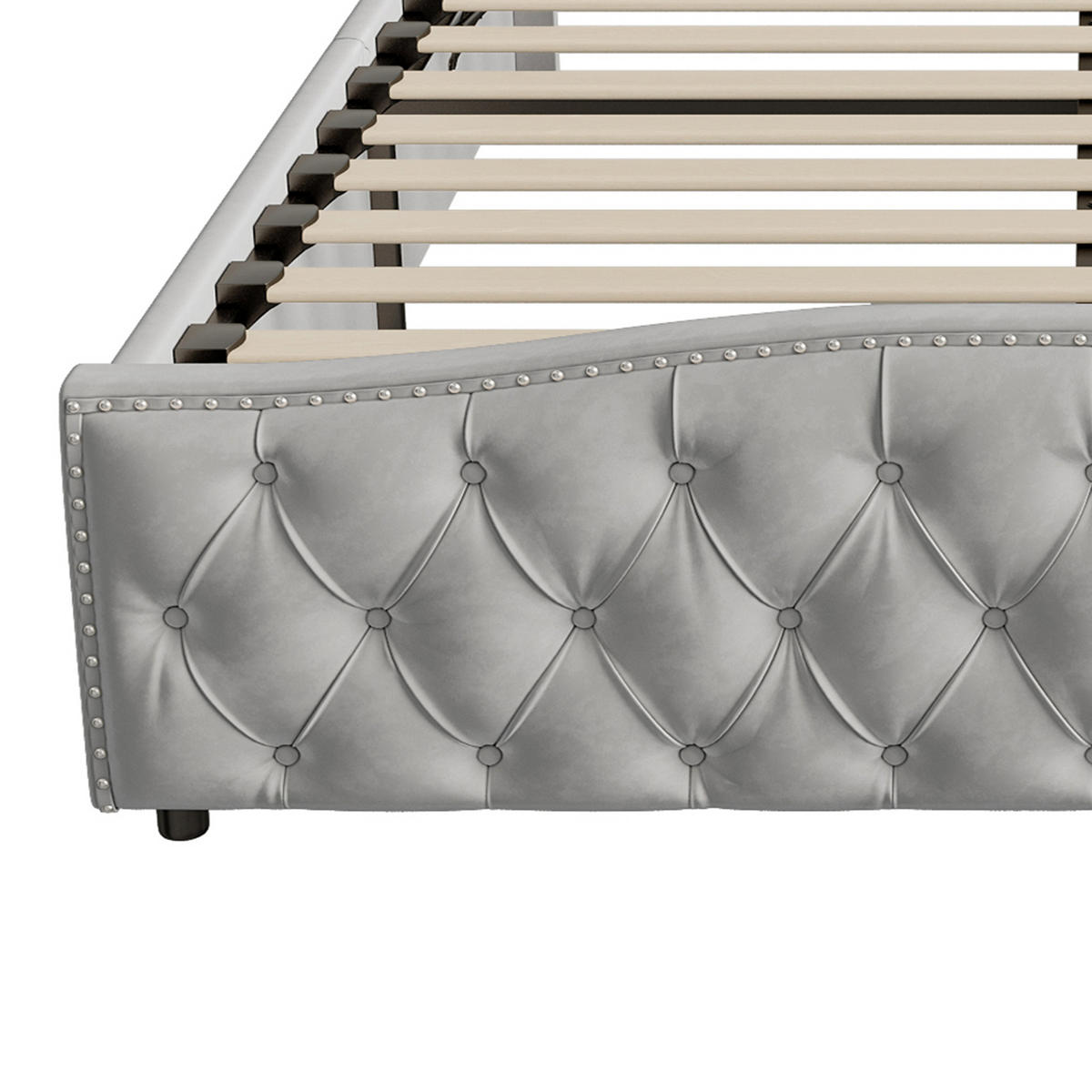 POLSTERBETT Wave-Design 140/200 cm mit Bettkasten & Nietendekor Samtstoff Grau - Grau, Textil (140/200cm) - Creahappy