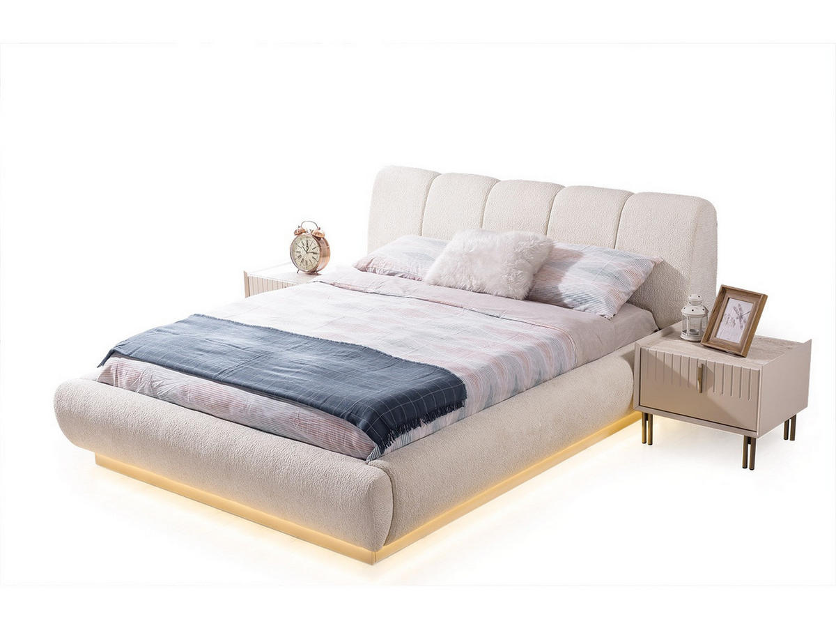 BETTANLAGE Tresana Typ-2 Bett mit Kopfteil 2 Nachttischen und Kommode - Beige, Holzwerkstoff (160/200cm)