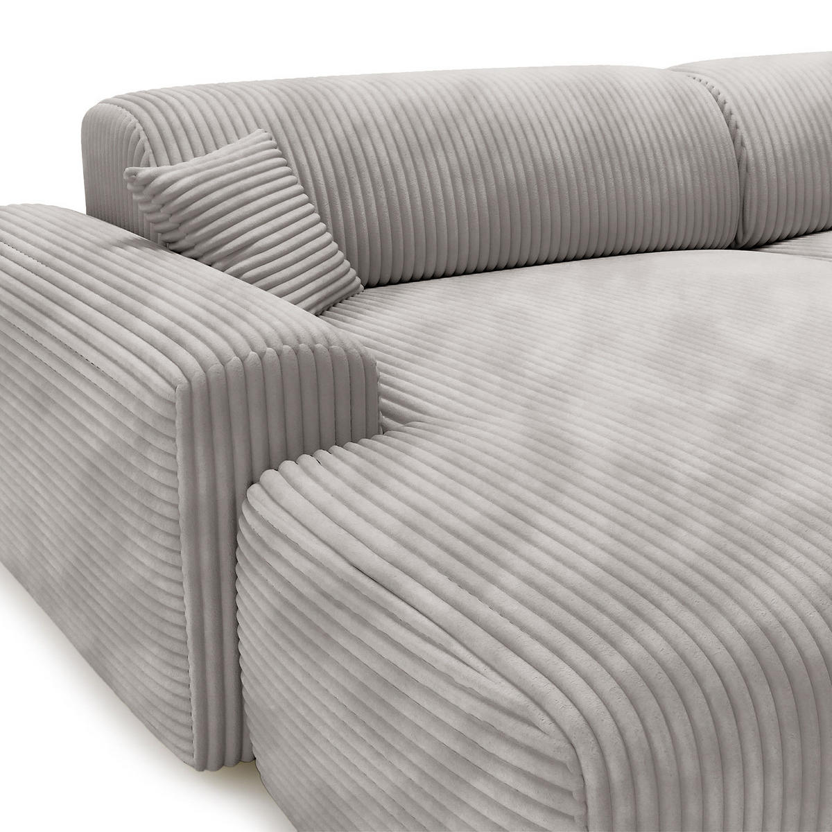 ECKSOFA mit Longchair - Cord - Hellgrau/Schwarz, Kunststoff/Textil (284/178cm) - home24